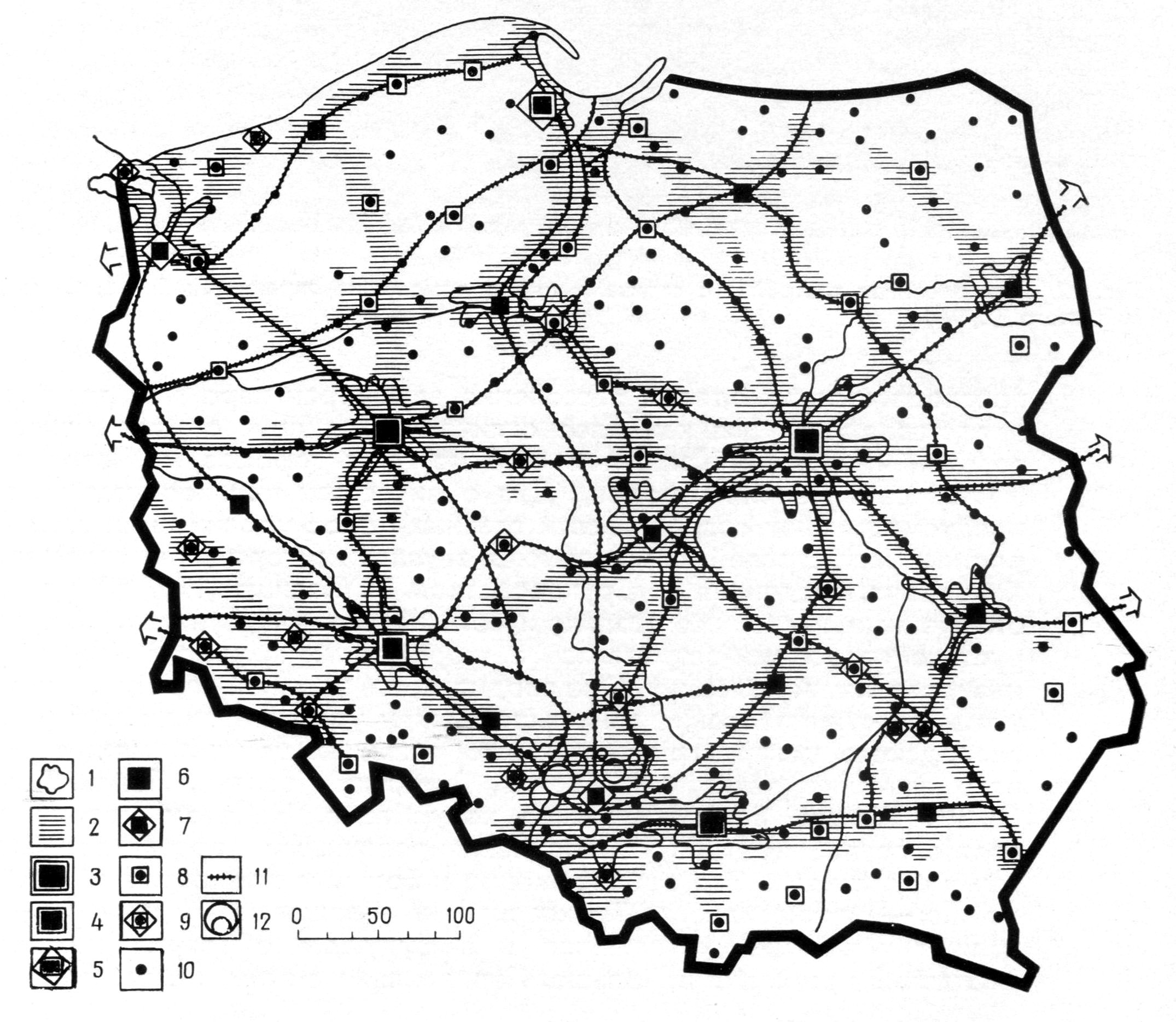 Теоретическая модель сети городов в Польше на 2000 г.