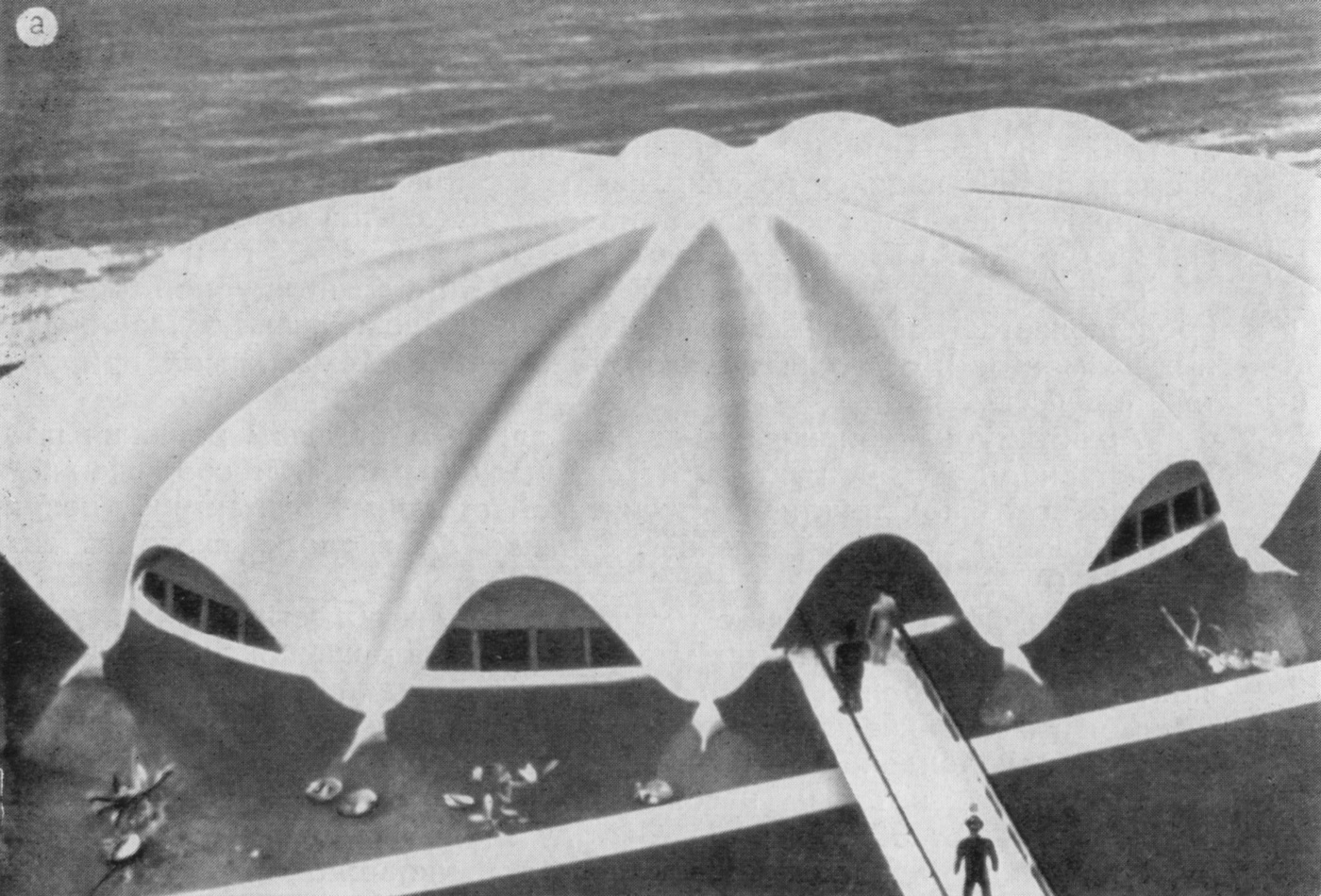 ресторан на берегу моря в г. Сан-Хуан (Пуэрто-Рико), напоминающий раковину, архитекторы Торо и Ферер, инженеры Вейдлингер и Сальвадори (1959 г.)