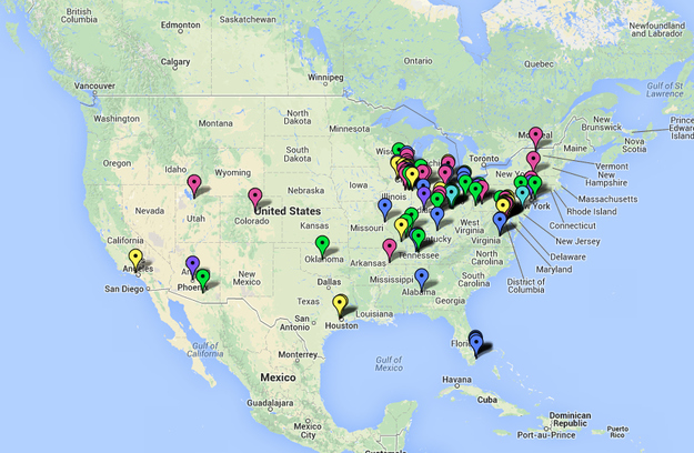 Карта с отмеченными заброшенными торговыми центрами в США
