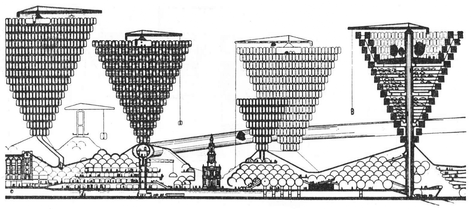 Один из вариантов города «Плаг-ин-Сити». Архитектор Кук (Англия).