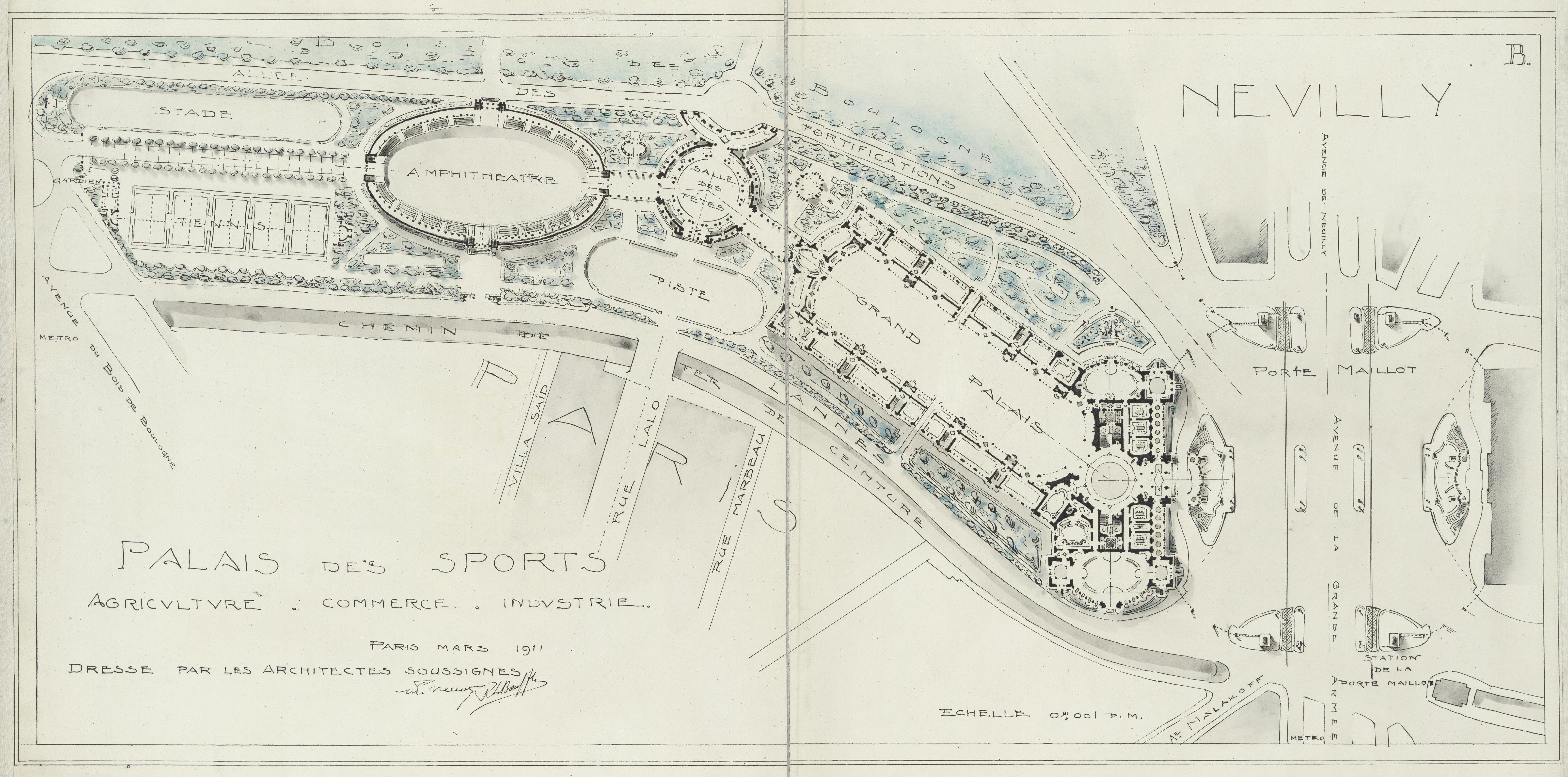 Palais des sports, agriculture, commerce, industrie : mars 1911 / projet de MM. Nénot et R. Le Boeuffle, architectes