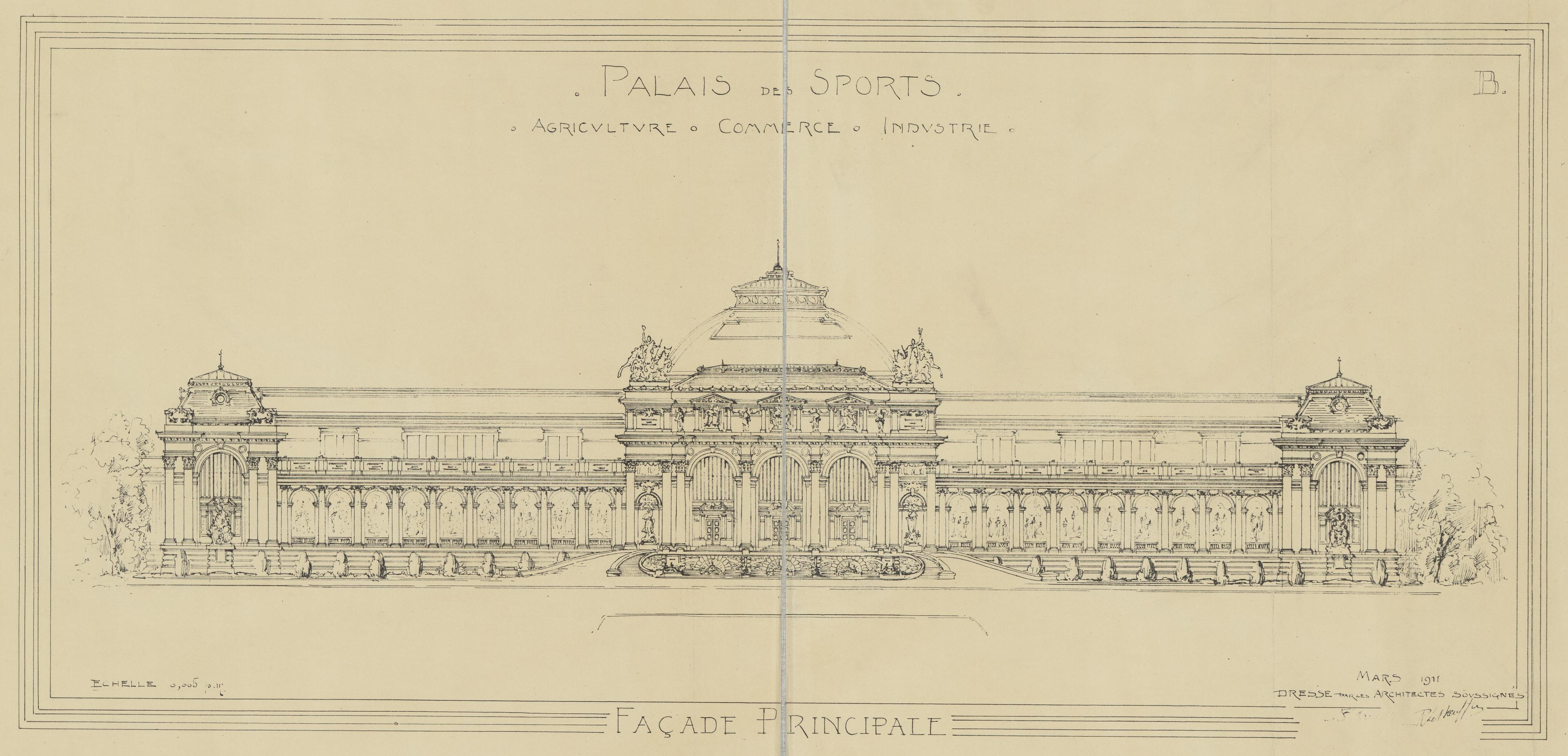 Palais des sports, agriculture, commerce, industrie : mars 1911 / projet de MM. Nénot et R. Le Boeuffle, architectes