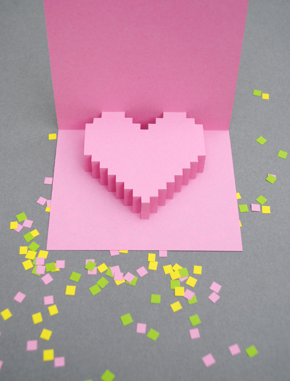 открытка с днём валентина с пиксельным сердцем в 3D