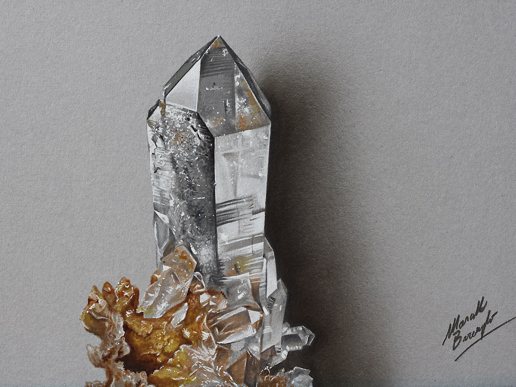 © Marcello Barenghi. Друза кристаллов прозрачного горного хрусталя (A hyaline quartz). Время рисования: 3 часа 42 минуты