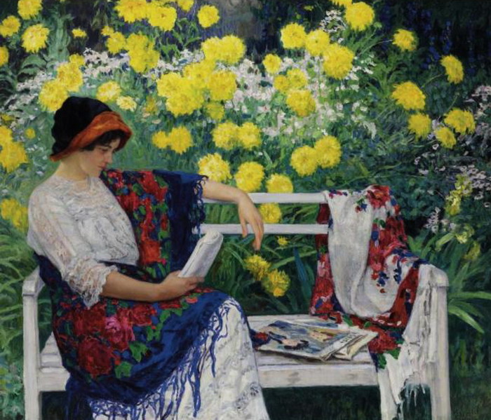 Читающая в саду (1915) — Николай Петрович Богданов-Бельский