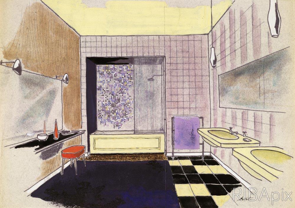 Дизайн ванной комнаты. Дизайнер: David Stern. Датировка изображения: 1950