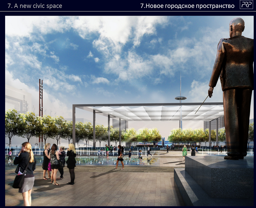 Скетч. Вид на площадь от памятника Чайковскому, расположенному спиной к Дому правительства