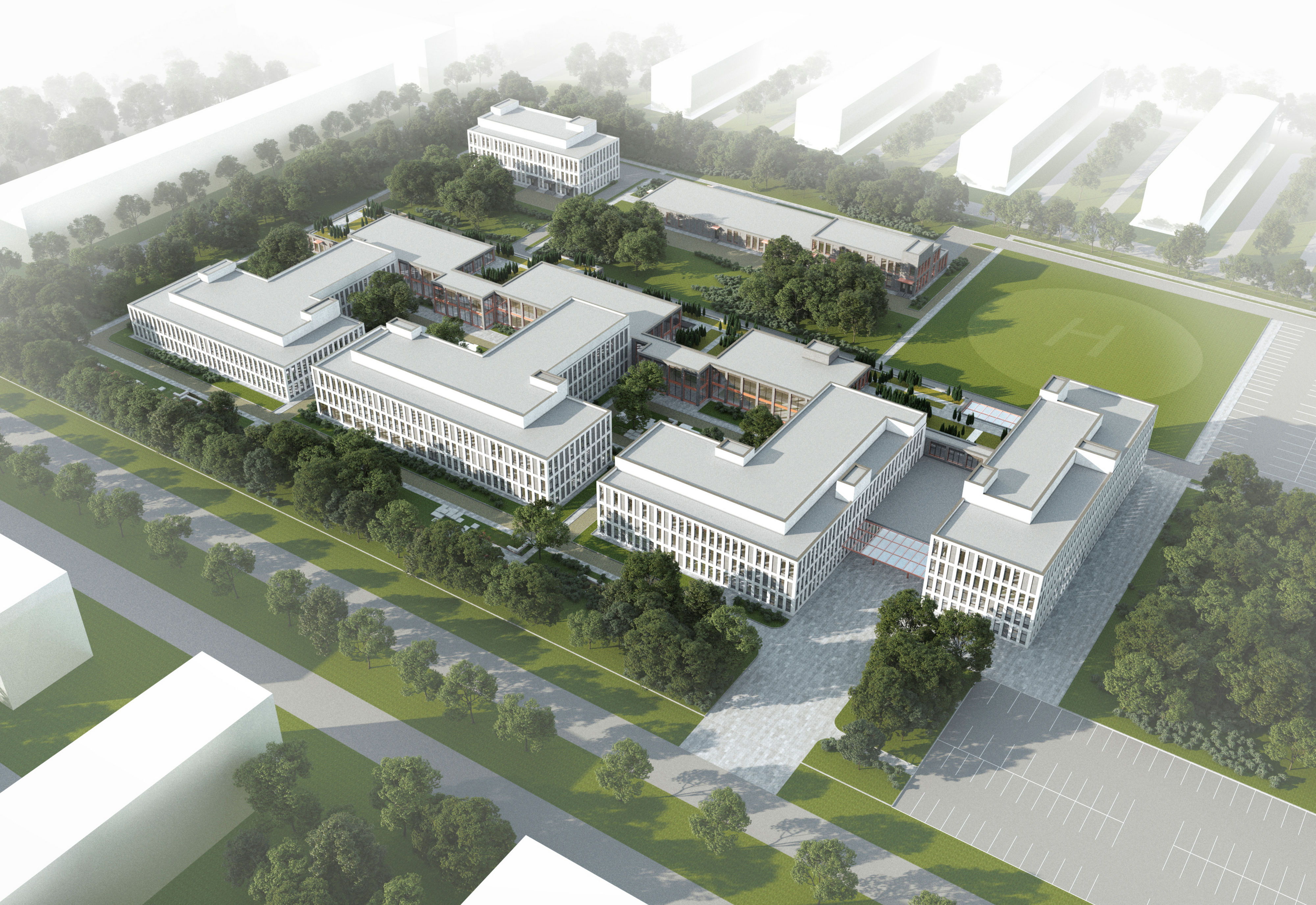 Проект центральной районной больницы проектной мощностью на 240 коек. ООО «Гинзбург и Архитекторы», г. Москва