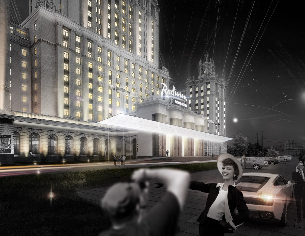 Проект архитектурного решения входной группы гостиницы «Украина». ABD architects (Россия) при участии Werner Sobek Moskwa (Россия)