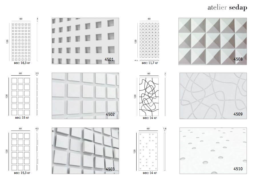 Примеры панелей из существующего ассортимента фабрики Atelier Sedap