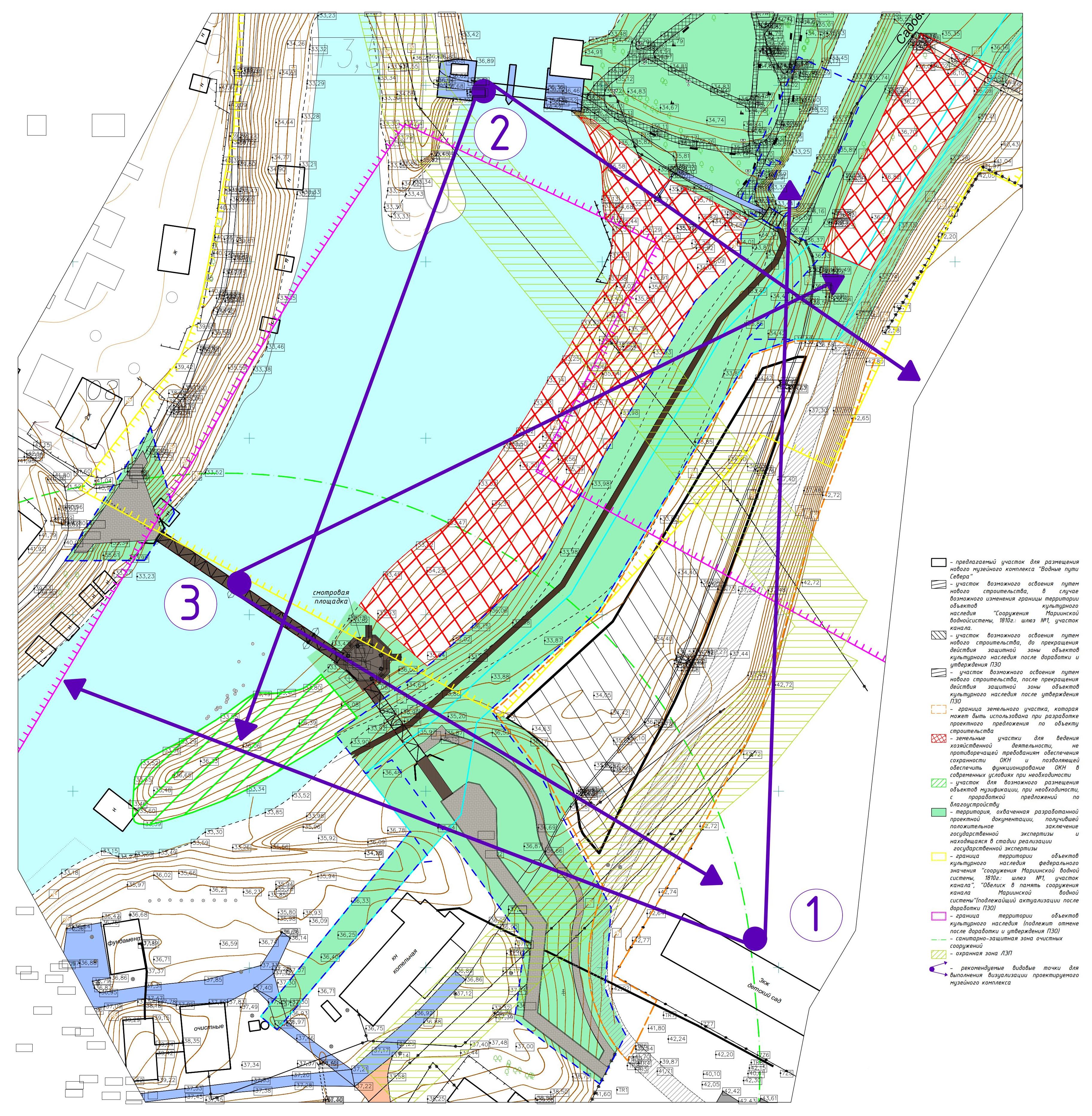 План намеченного размещения нового музейного комплекса «Водные пути Севера» в городе Вытегре с прилегающими территориями (М 1:500)