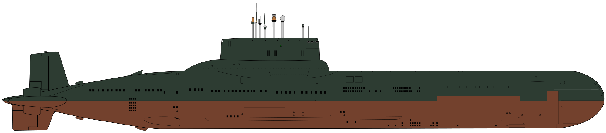Силуэт советской ракетной стратегической подводной лодки проекта 941 «Акула» (класс Typhoon)
