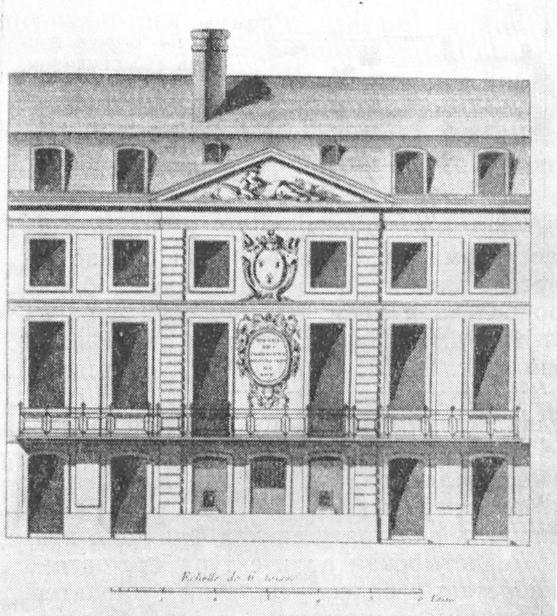51. Париж. Театр «Комеди Франсез», 1688 г., Ф. Д’Орбэ. Фасад, план и разрез