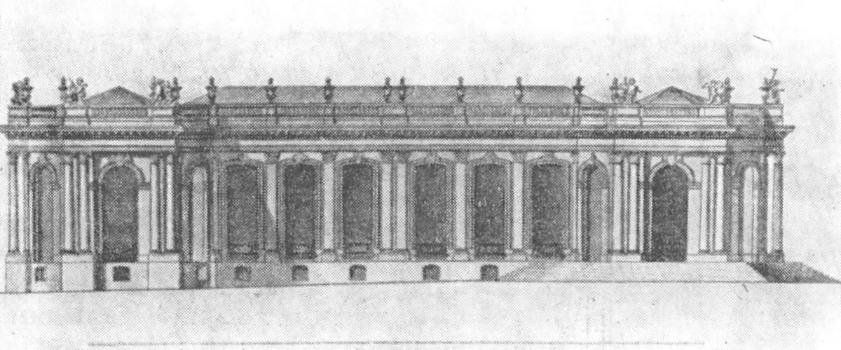 73. Париж. Отель Бурбон, 1722—1729 гг., Гварини; с 1724 г. Ж. А. Габриэль и Ж. Д’Обера. План и главный фасад