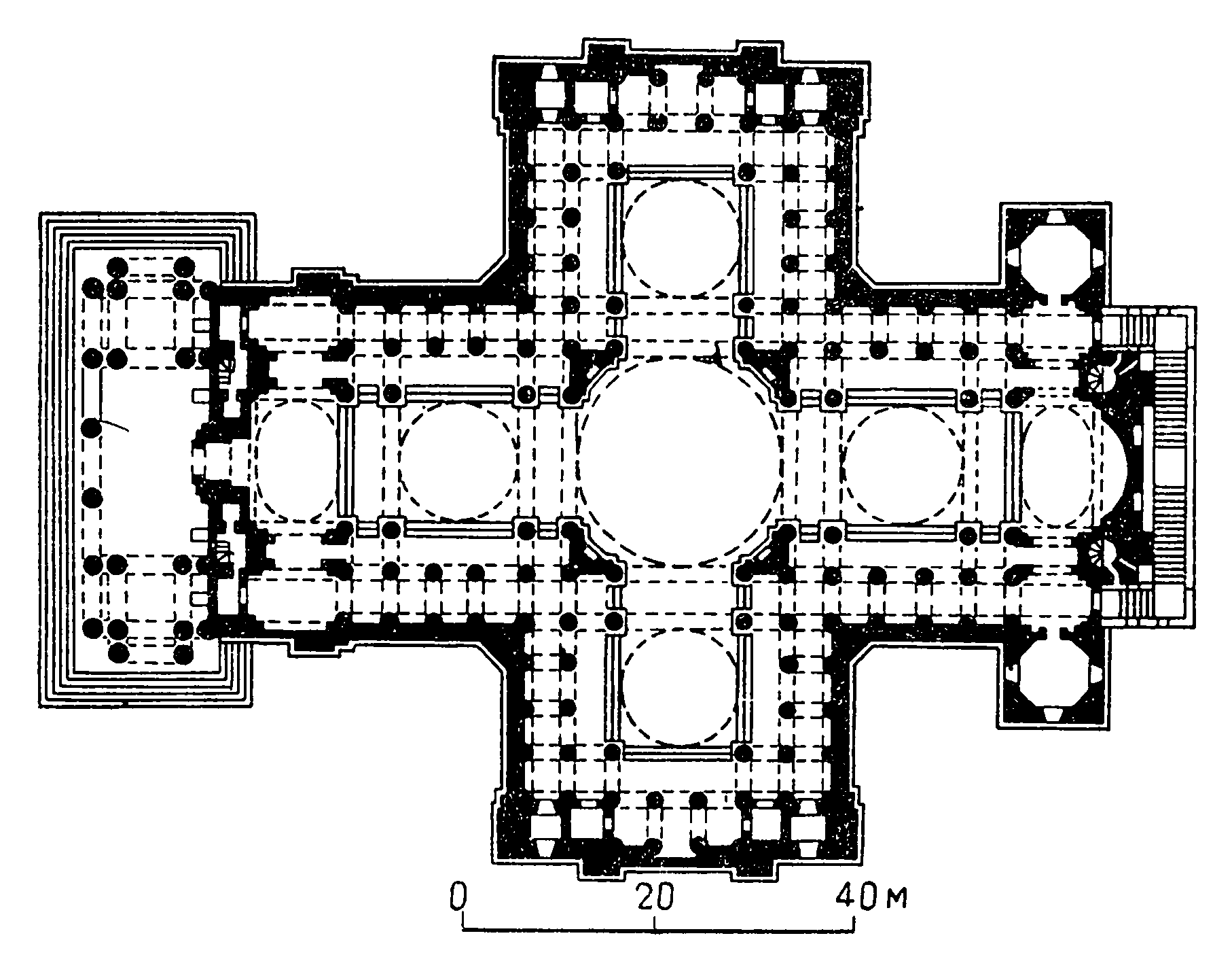 79. Париж. Пантеон (церковь Женевьевы), 1756—1789 гг. Ж. Ж. Суффло. Общий вид и план