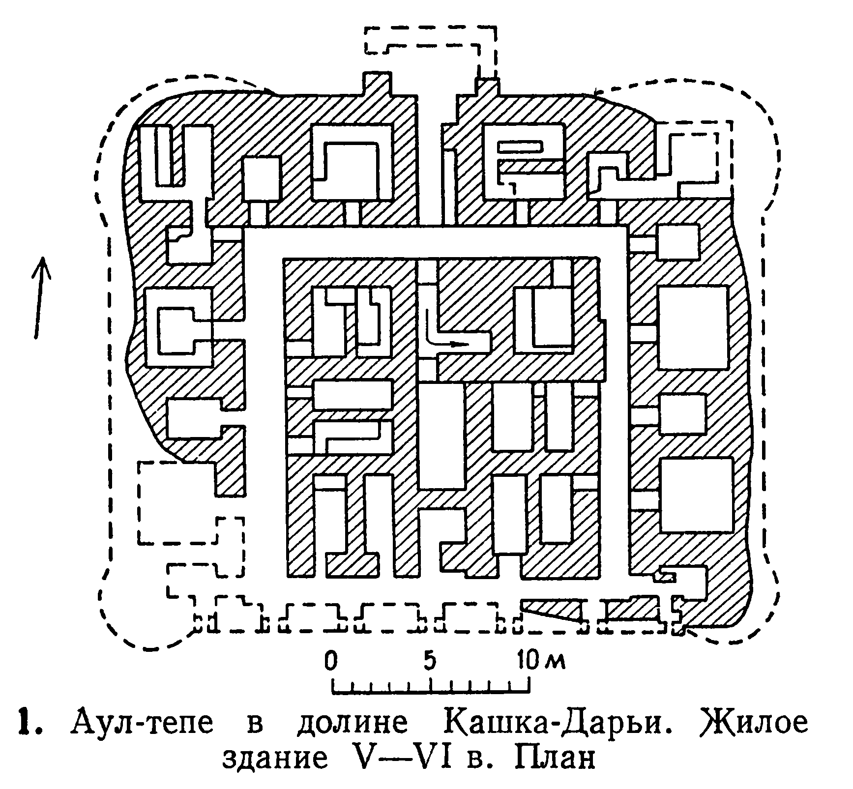 1. Аул-тепе в долине Кашка-Дарьи. Жилое здание V—VI в. План