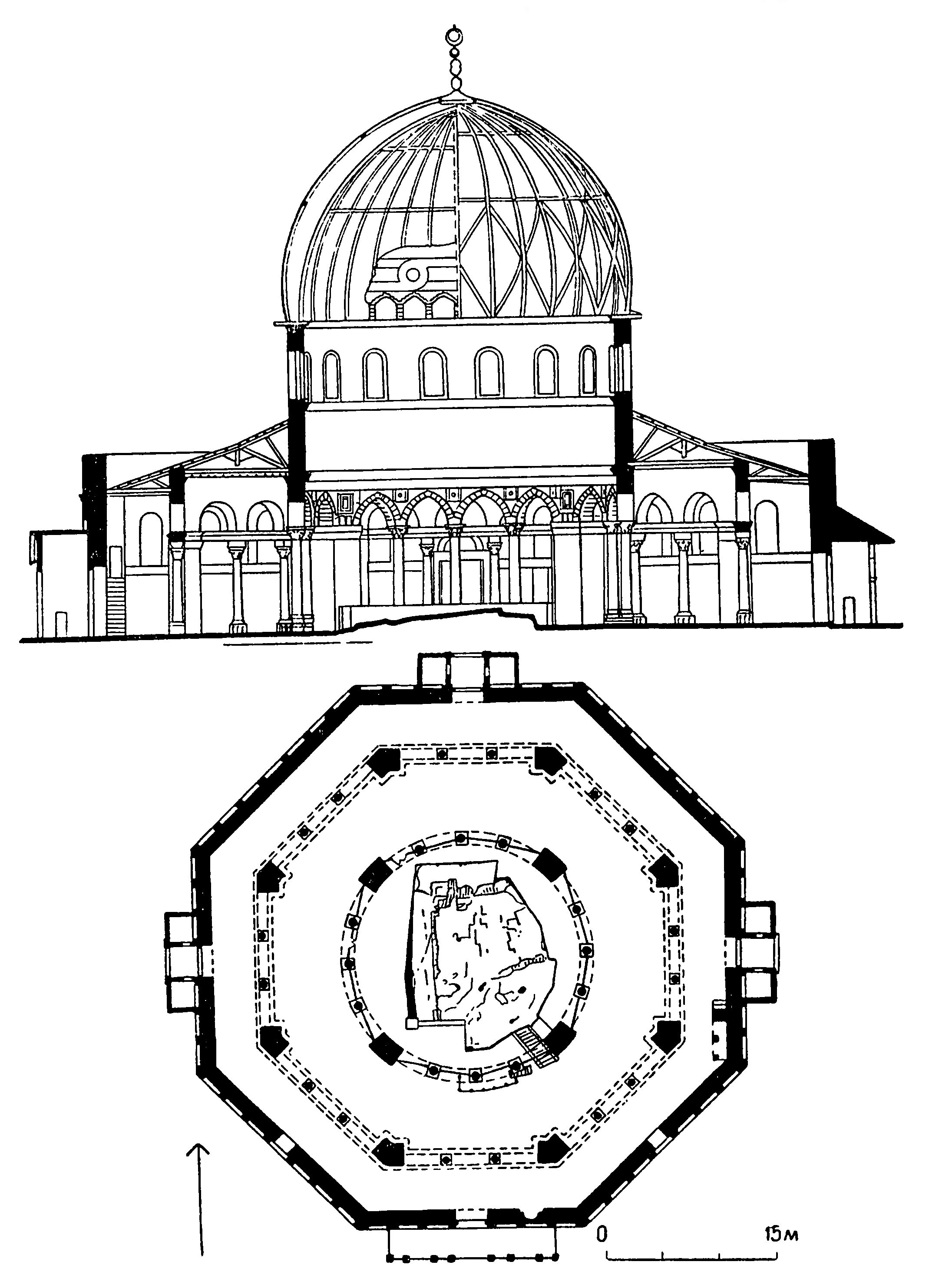 1. Иерусалим. Куббат ас-Сахра, 681—691 гг. Общий вид, разрез, план