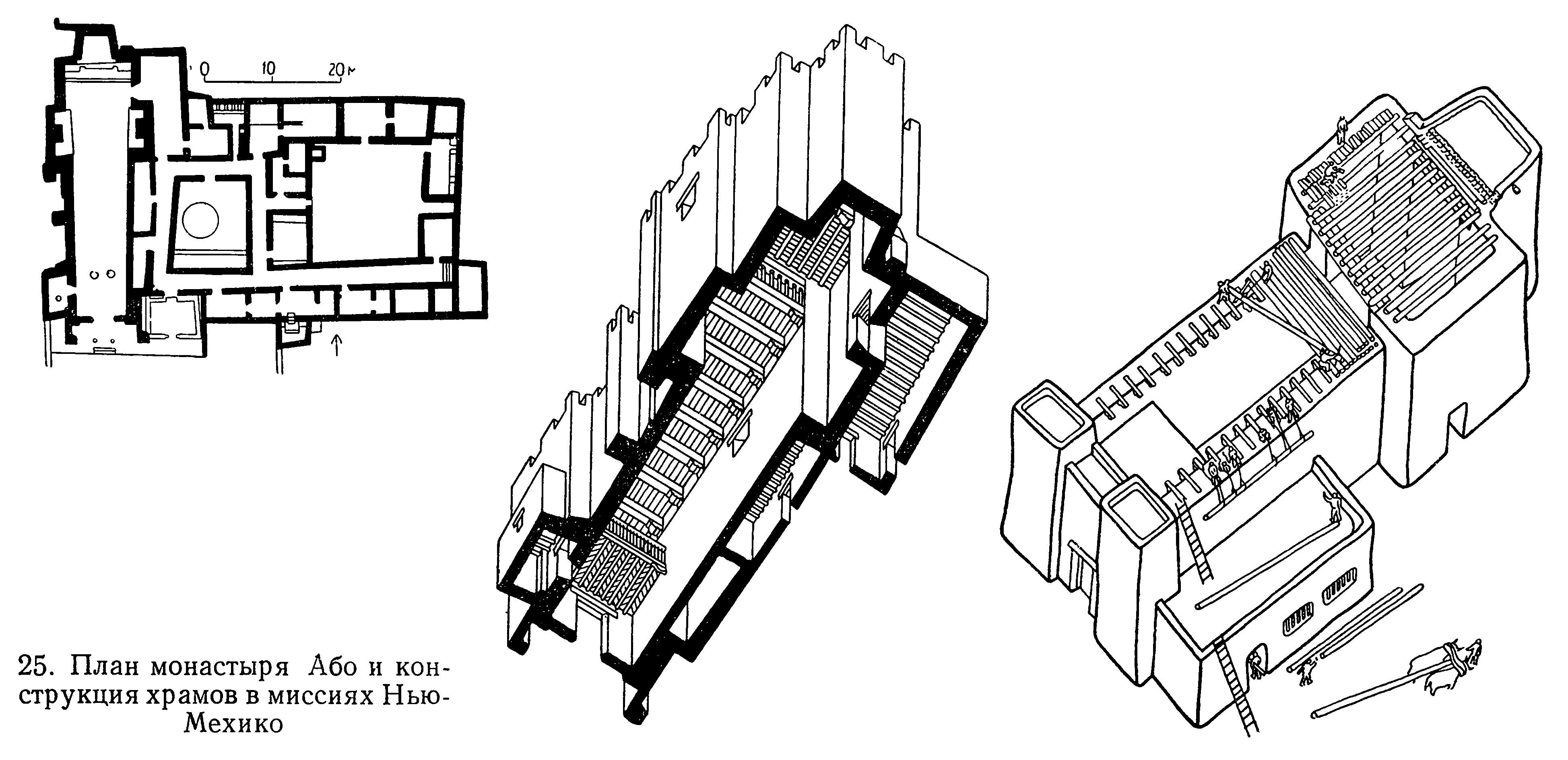 25. План монастыря Або и конструкция храмов в миссиях Нью-Мехико