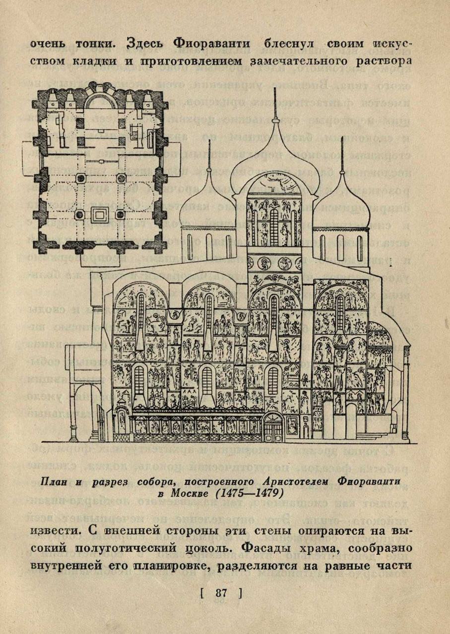План и разрез собора, построенного Аристотелем Фиораванти в Москве (1475—1479)