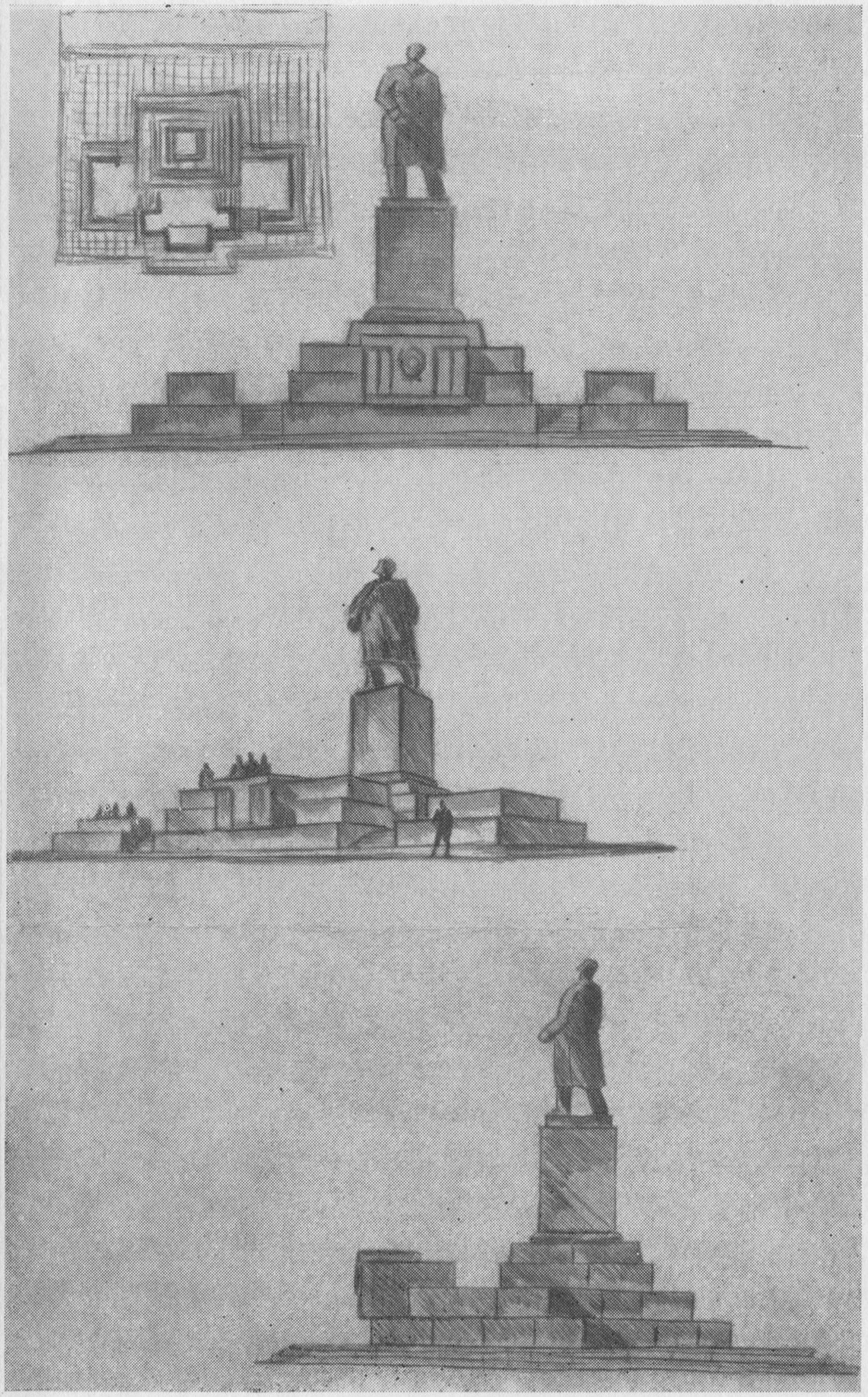 Эскизы окончательного варианта памятника с трибуной. Третий лист