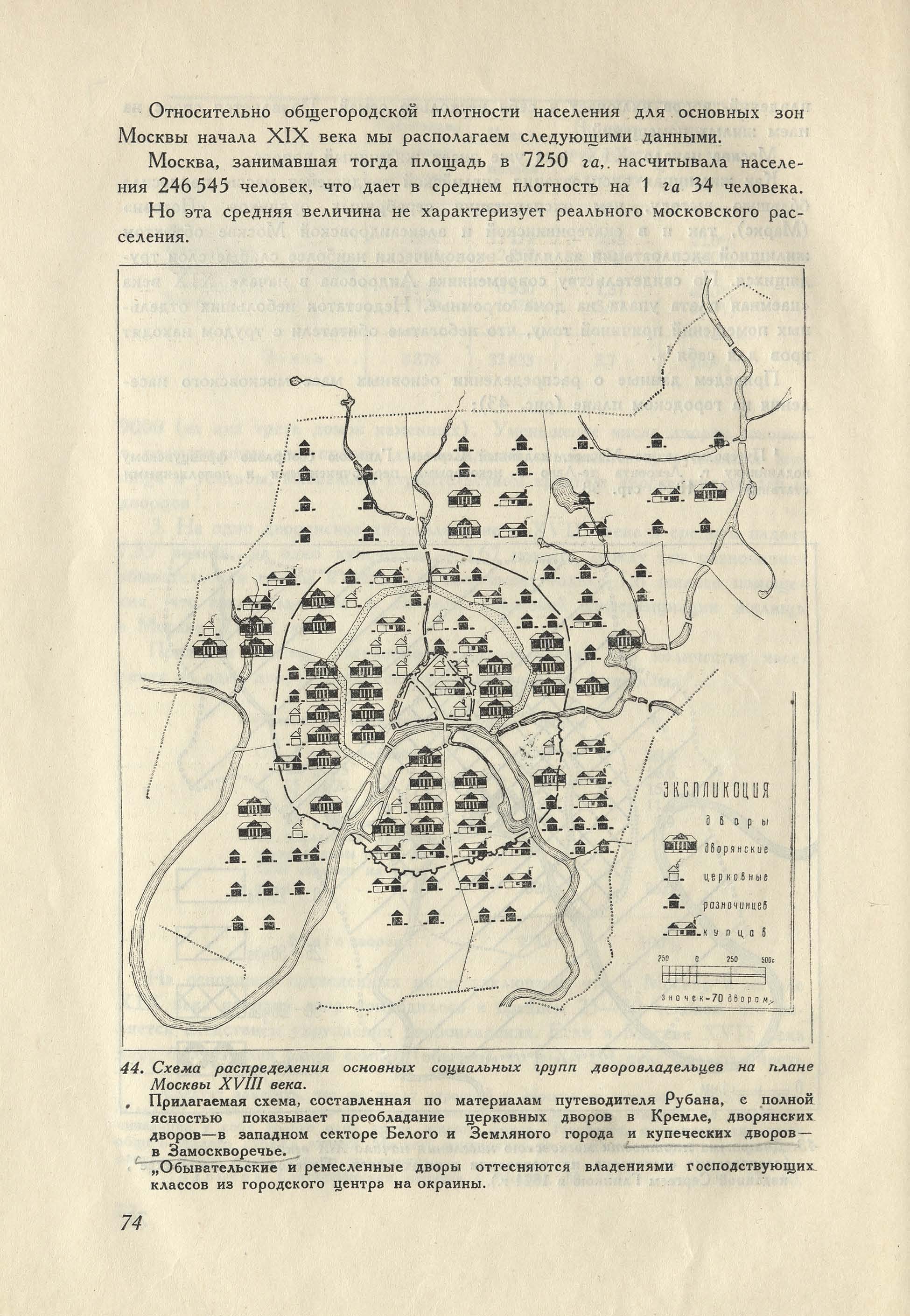 Схема распределения основных социальных групп дворовладельцев на плане Москвы 18 века