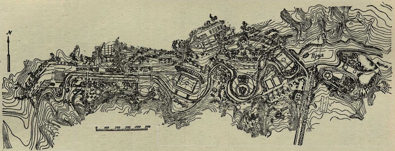 Сталинград. Проект планировки парка. Генплан (арх. М. П. Коржев и А. С. Коробов. Госзеленстрой)