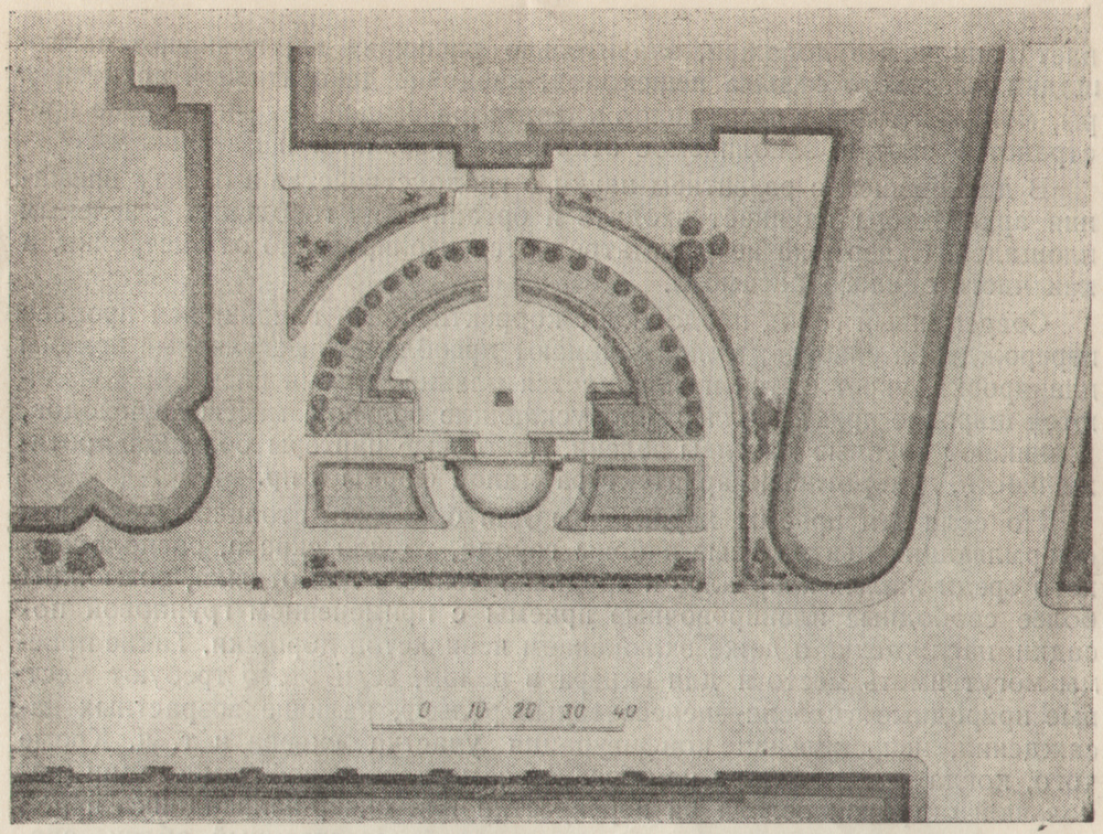 Рис. 16. Сквер-курдонер перед зданием Московского государственного университета им. Ломоносова в Москве. План.