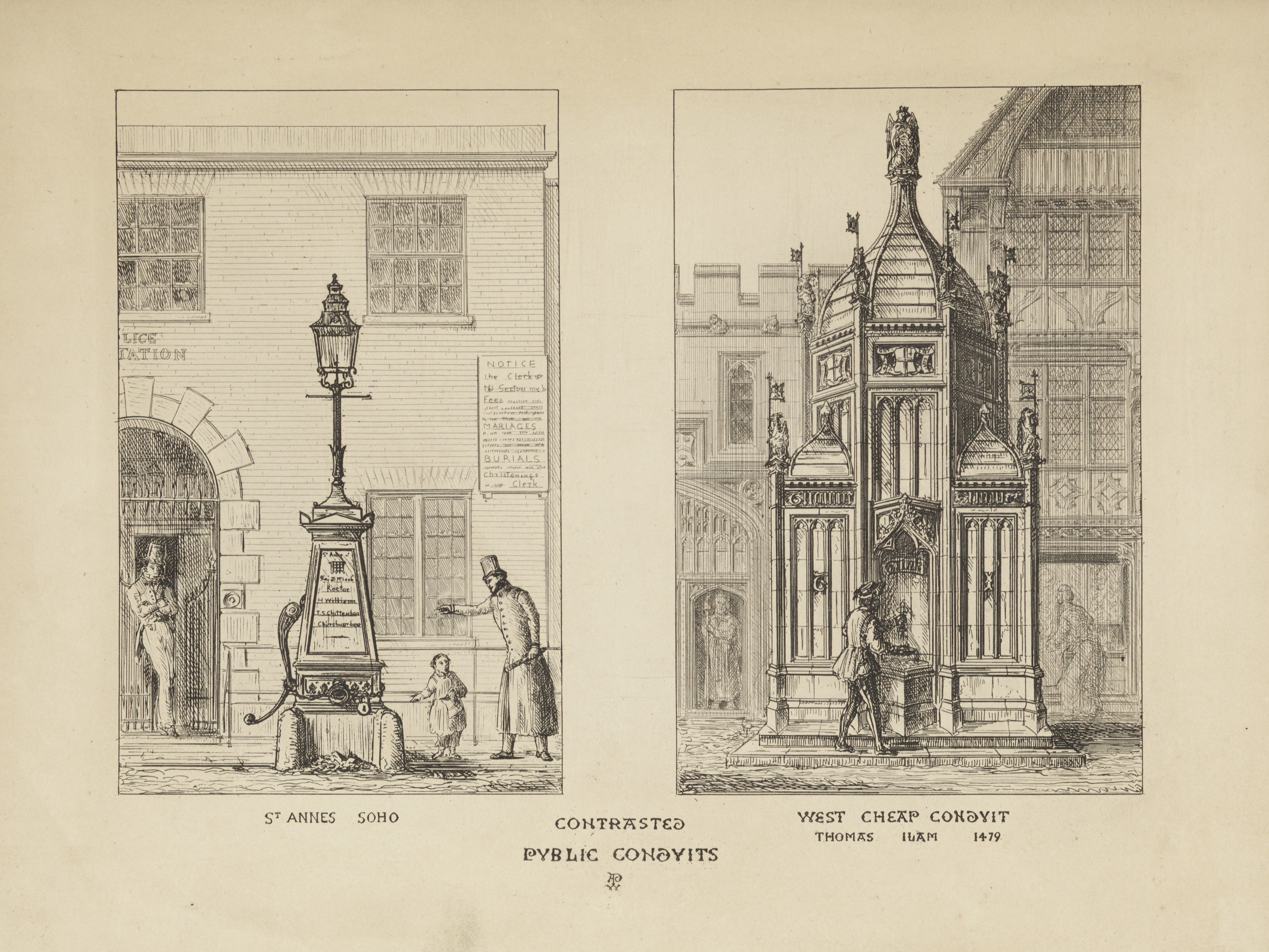 Contrasts, or a parallel between the noble edifices of the XIVth and XVth centuries, and similar buildings of the present day / by A. Welby Pugin. 1836