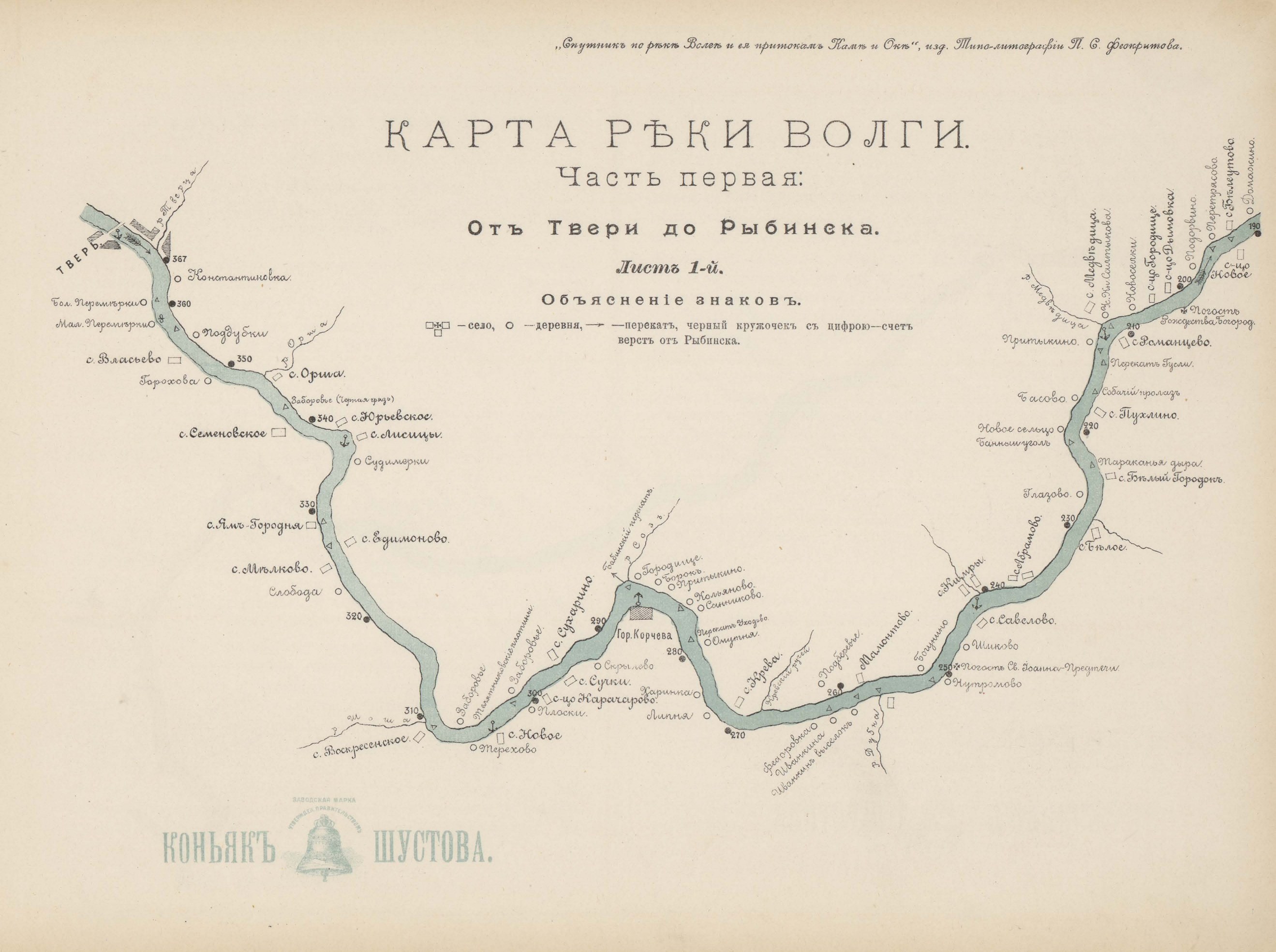 карта реки Волги от Твери до Рыбинска