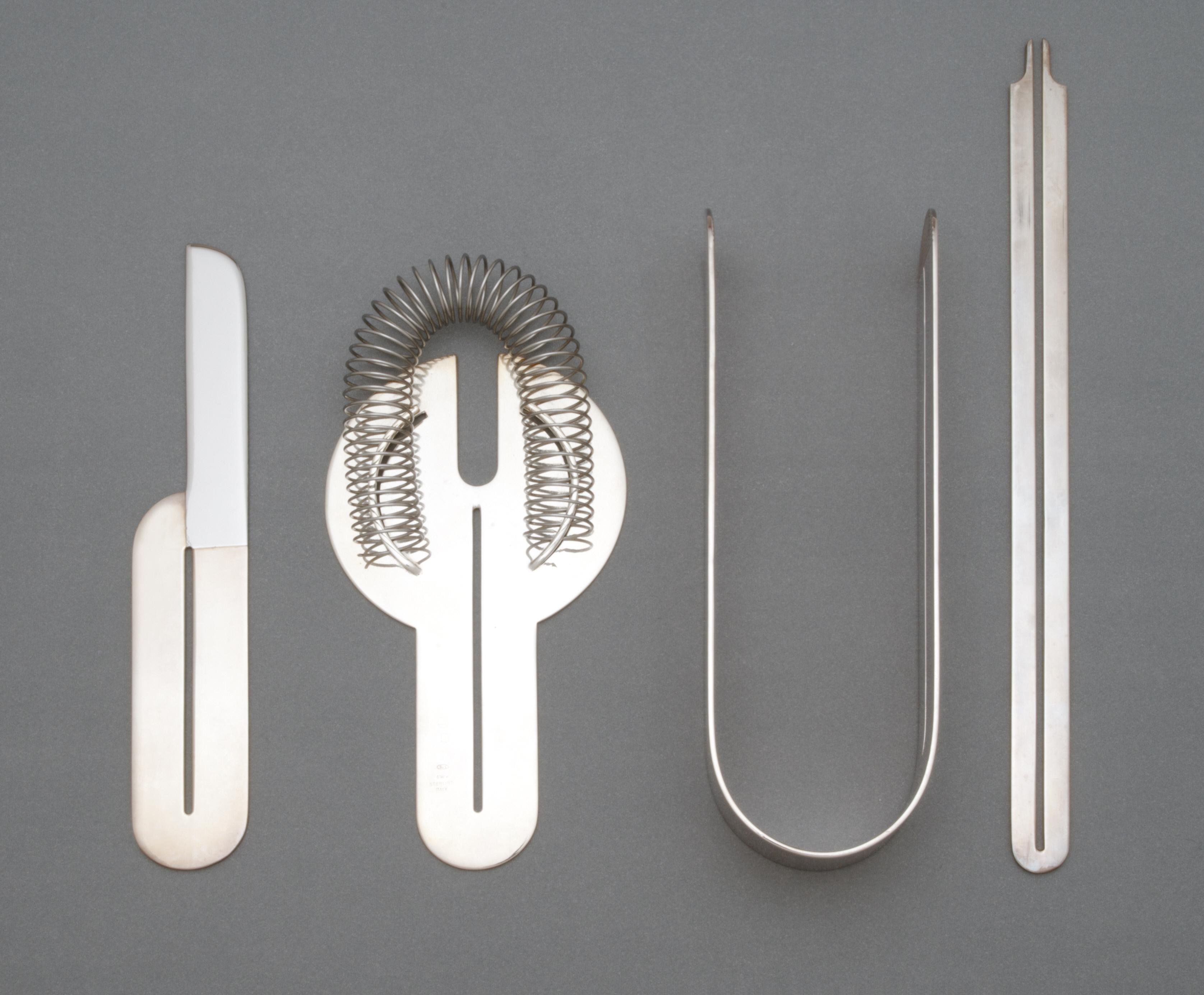 Bar Set. Designed by Lella Vignelli and Massimo Vignelli. 1971. Made by San Lorenzo, Milan, Italy. Medium: Sterling silver
