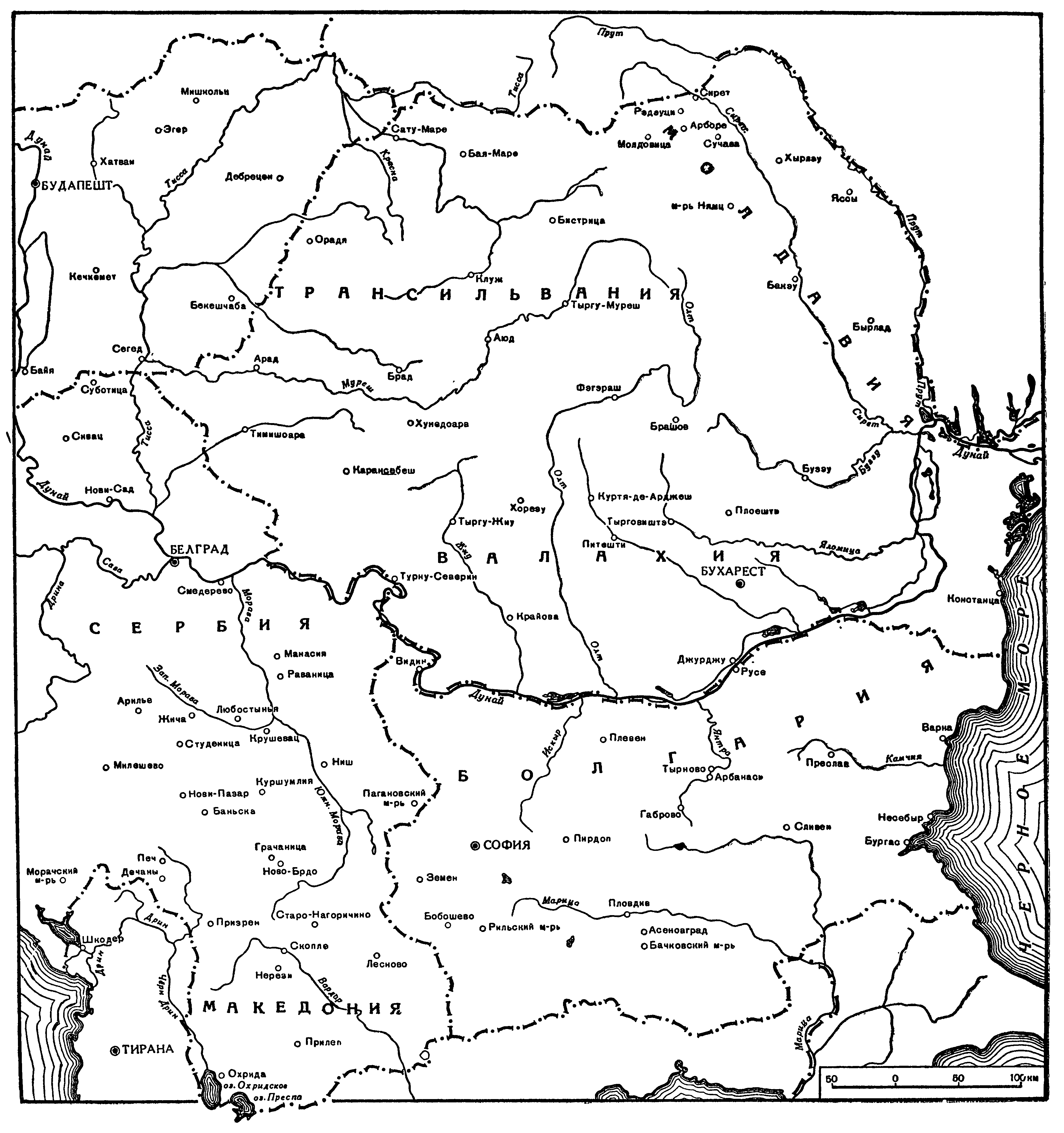 Карта придунайских стран (в современных границах)