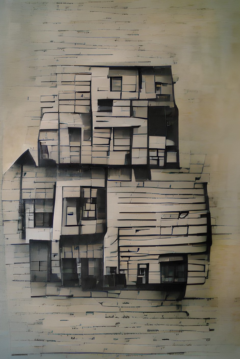 Нейросетка wombo.art. PROMPT "Building, Dwelling, Thinking". Art Style: Etching