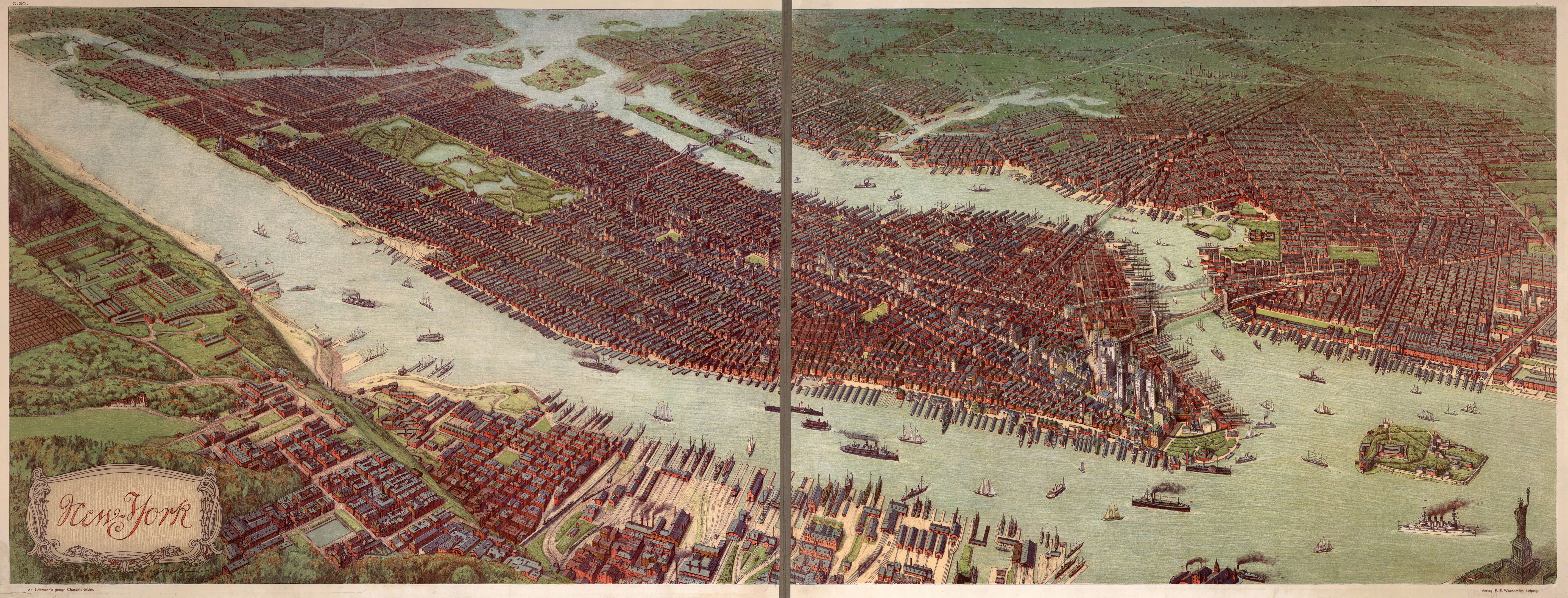 Birds-eye view of Manhattan and greater New York. 1908