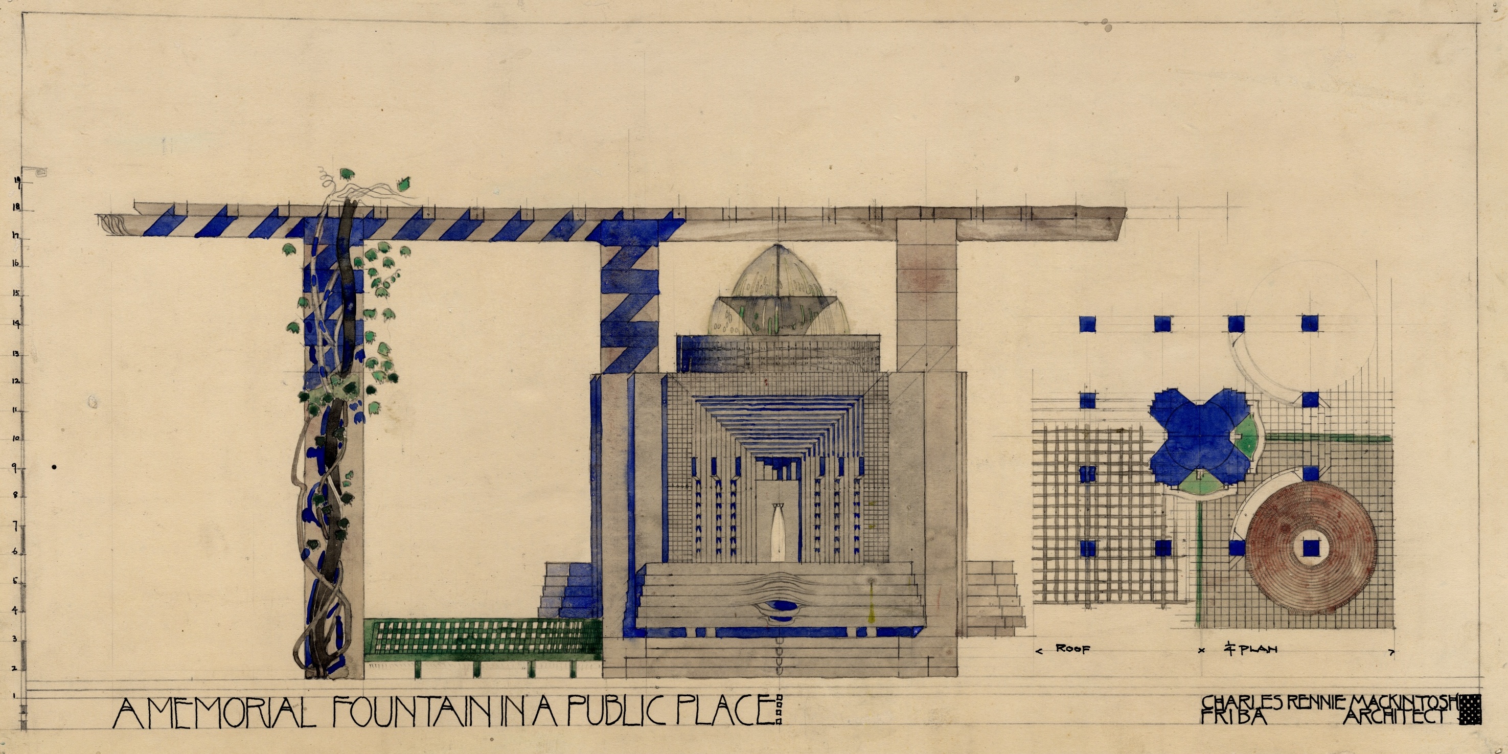 Charles Rennie Mackintosh. Design for a memorial fountain in a public place. [?1915–6]. Source: University of Glasgow