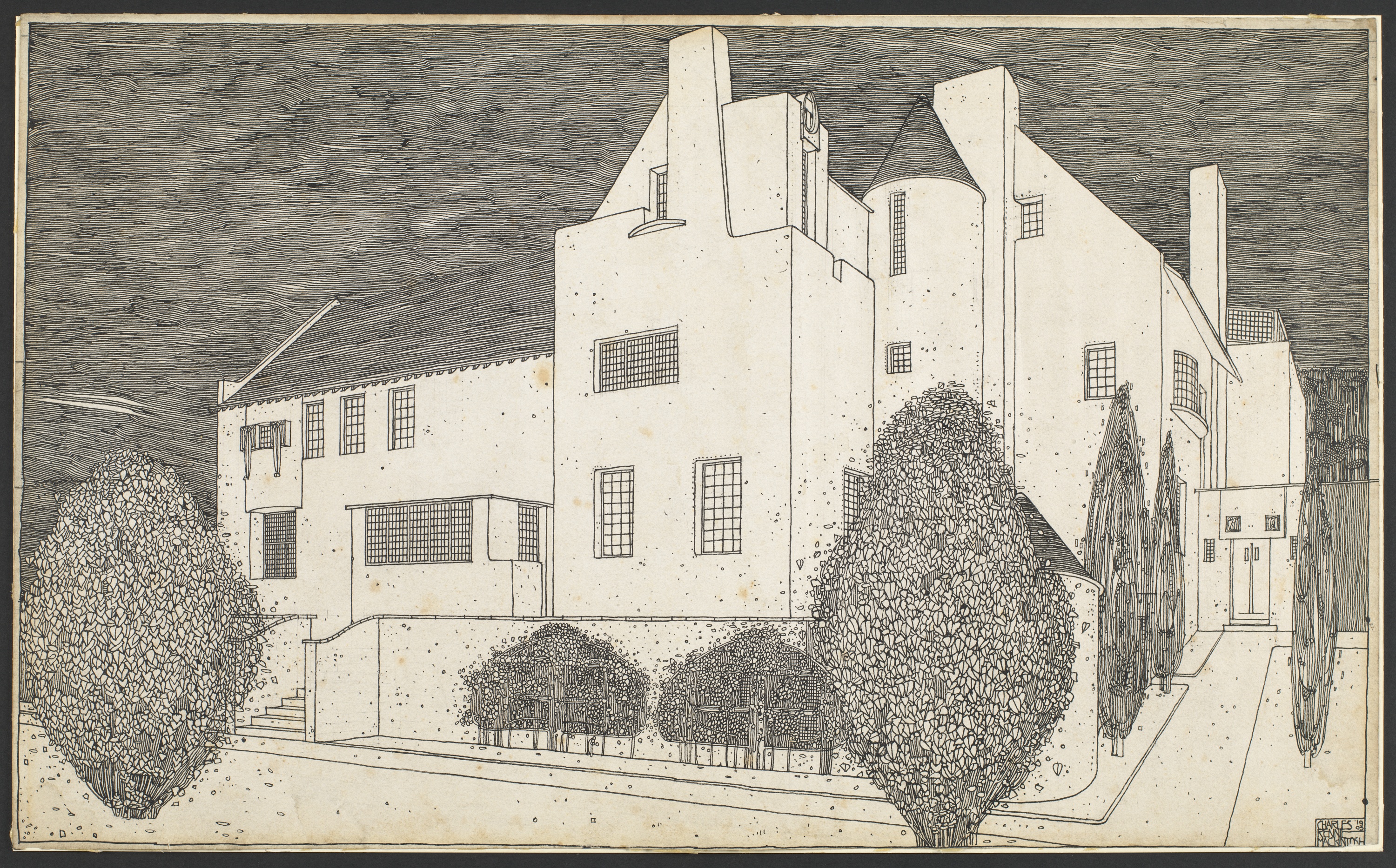 Charles Rennie Mackintosh. The Hill House, Helensburgh. Perspective from the S.E. 1903