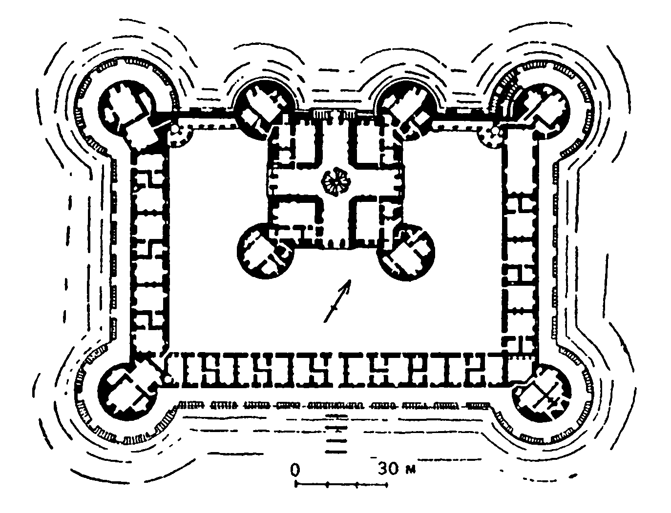 14. Шамбор. Замок-дворец, 1526—1559 гг. План по Дюсерсо