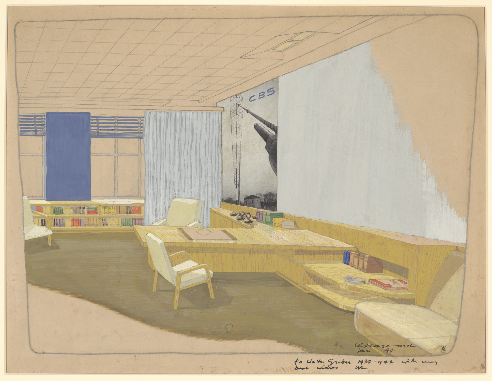 William Lescaze. CBS office interior. 1944. Source: MoMA