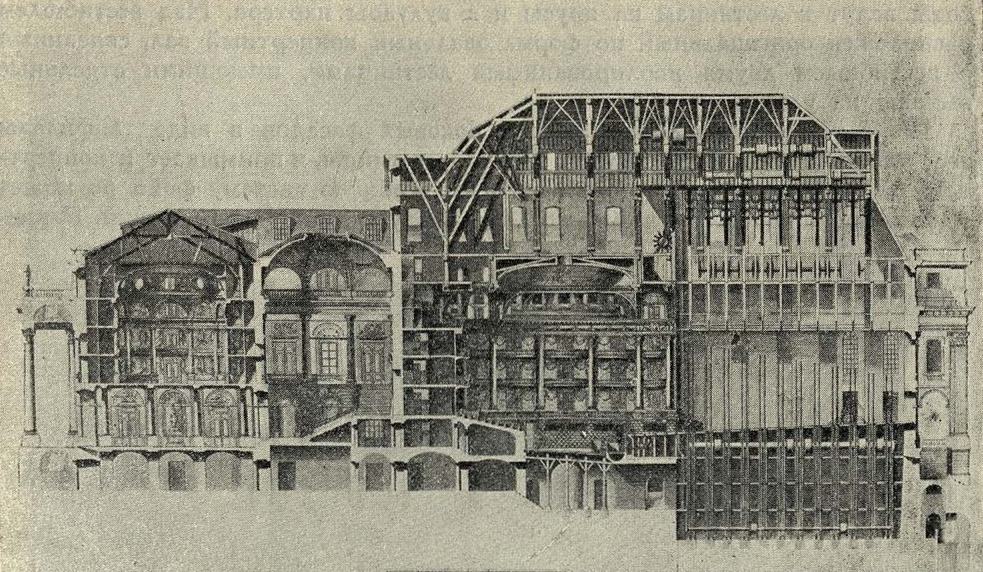 Рис. 17. Оперный театр в Бордо. Арх. В. Луи. Продольный разрез