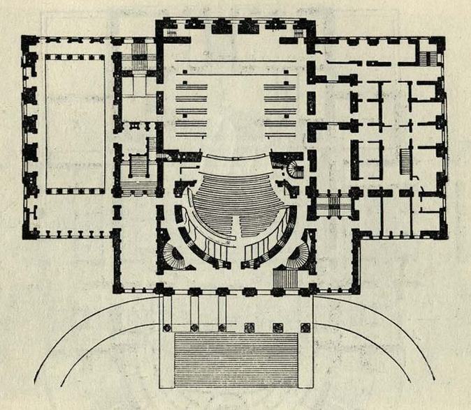 Рис. 35. Королевский театр в Берлине. Арх. Фридрих Шинкель. План 1 -го и 2-го этажей (по С. Contant)