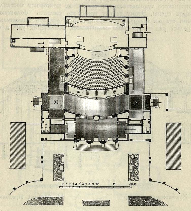 Рис. 42. Художественный театр в Мюнхене. Арх. М. Литтман. План 1-го этажа