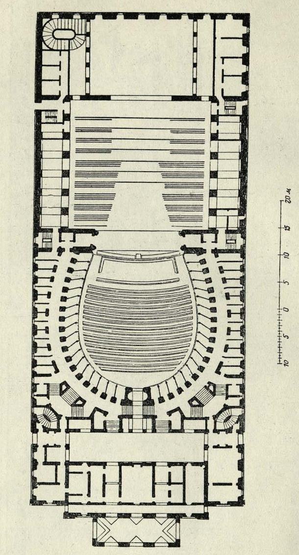 Рис. 10. Театр La Scala в Милане. Арх. Д. Пьермарини. План 1-го этажа (по Е. Contant)