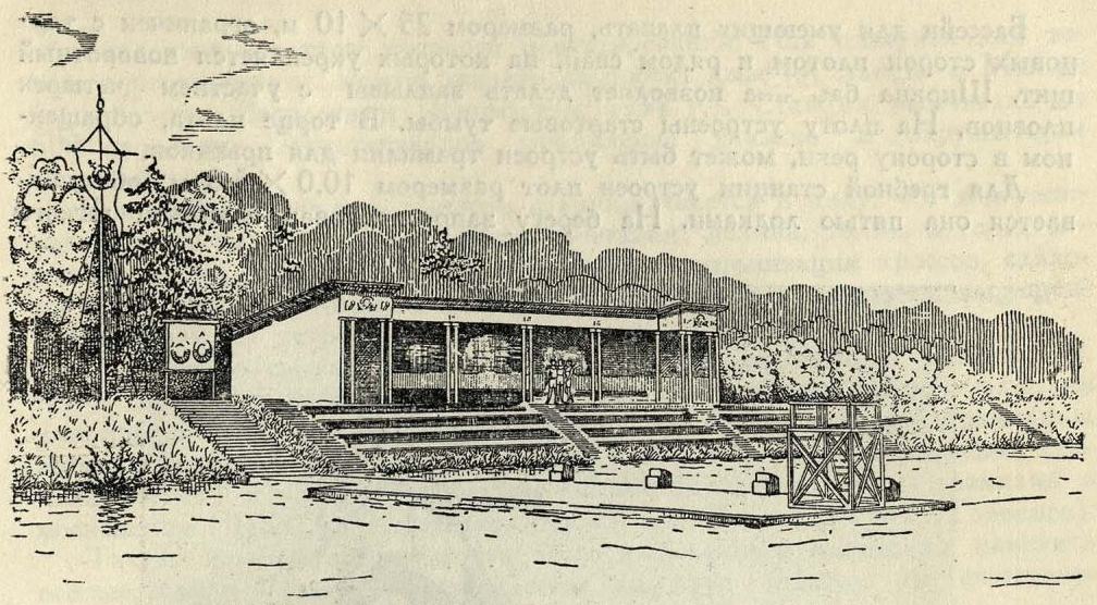 Рис. 22. Водная станция для колхозов и совхозов. Физкультпроект. Арх. А. Л. Каретников. 1935 г.