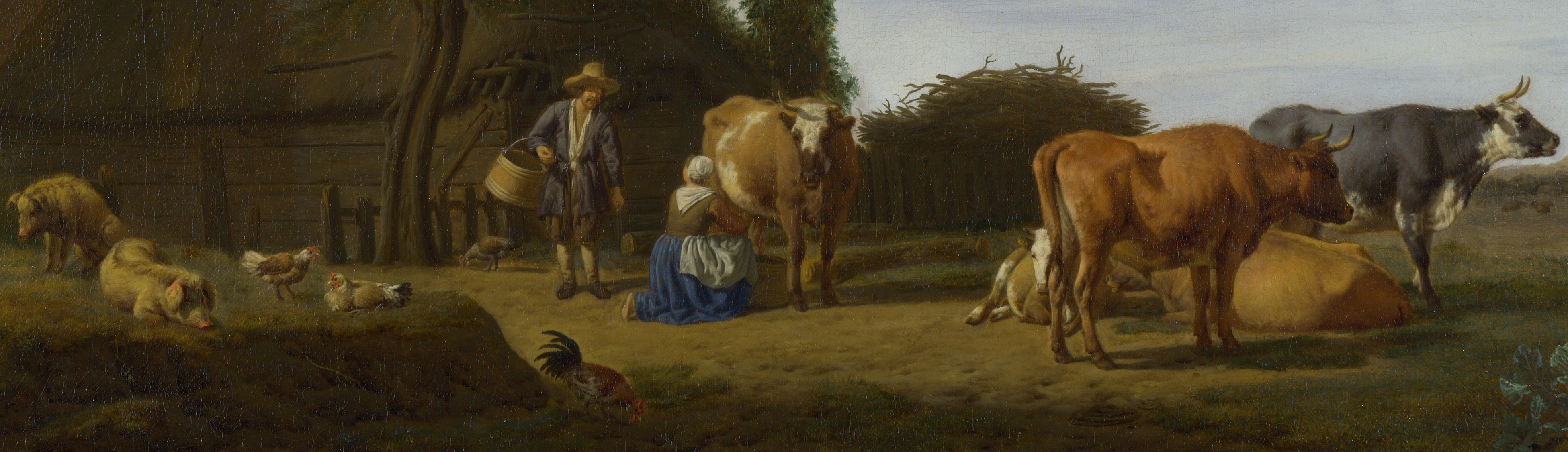 Адриан ван де Велде «Ферма с засохшим деревом» (1658). Деталь