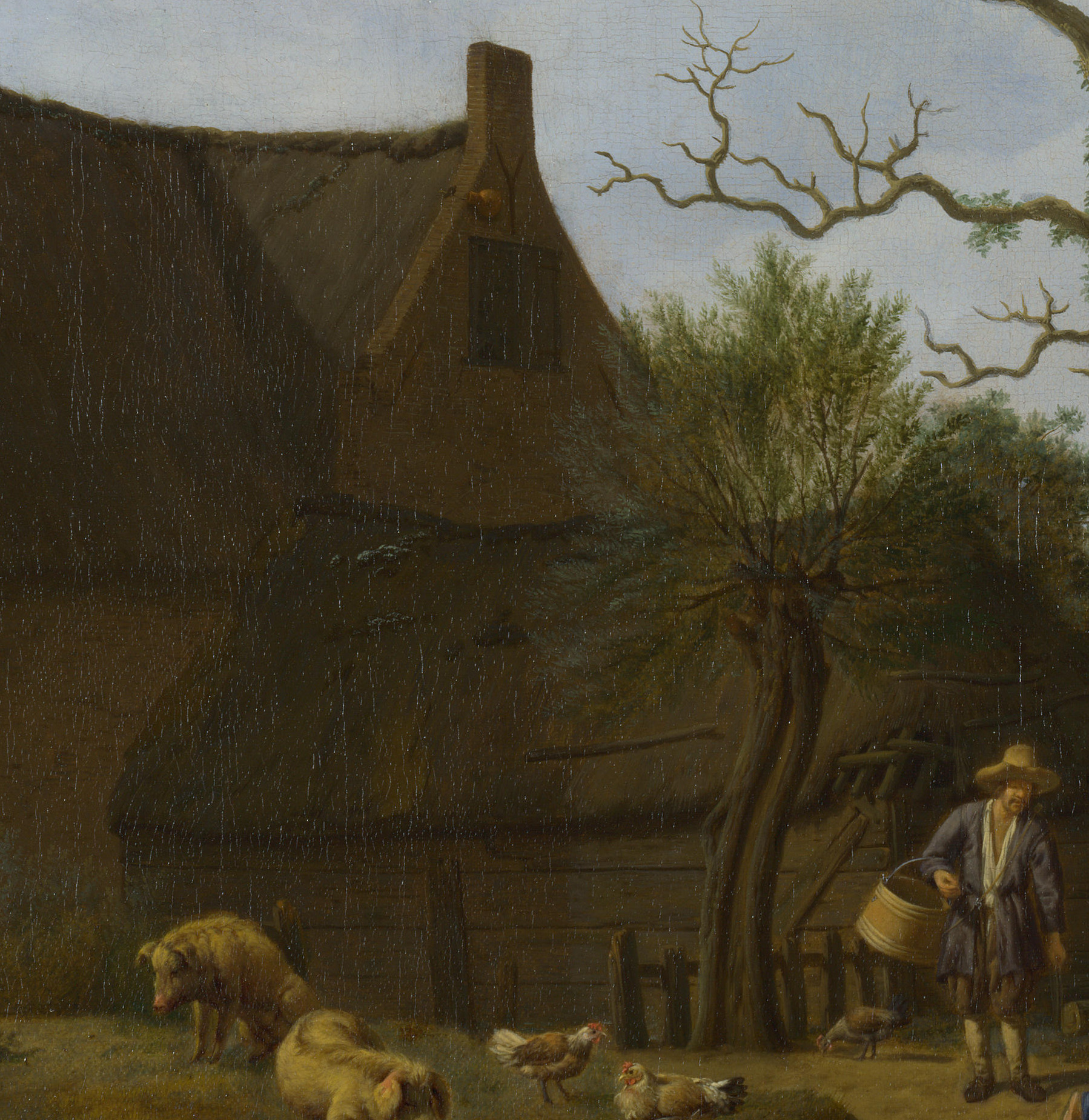 Адриан ван де Велде «Ферма с засохшим деревом» (1658). Деталь