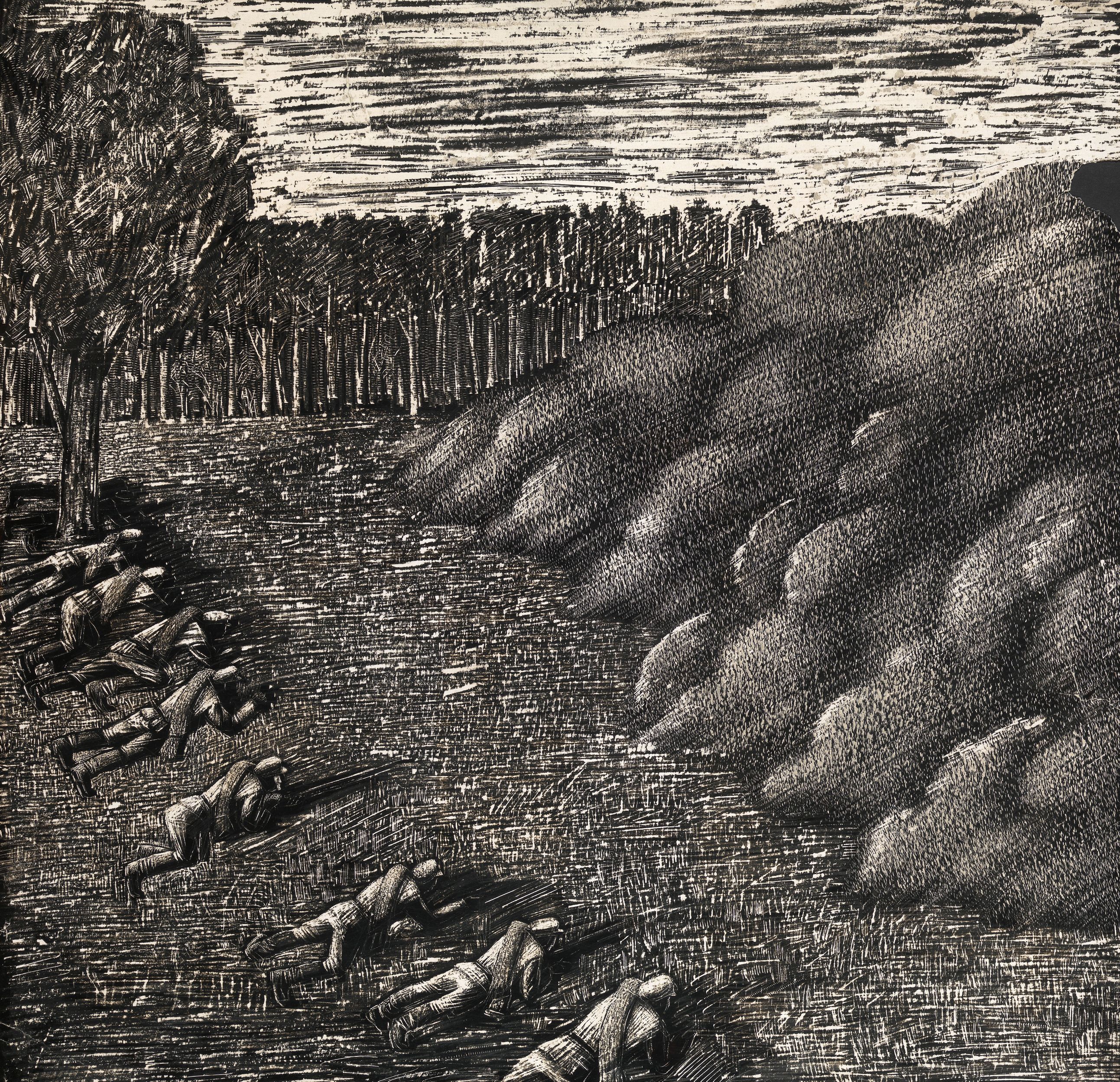 Novikov Petr. Shooting Exercise. Early 1930s. Coated paper, needle, 48.5 × 50 cm