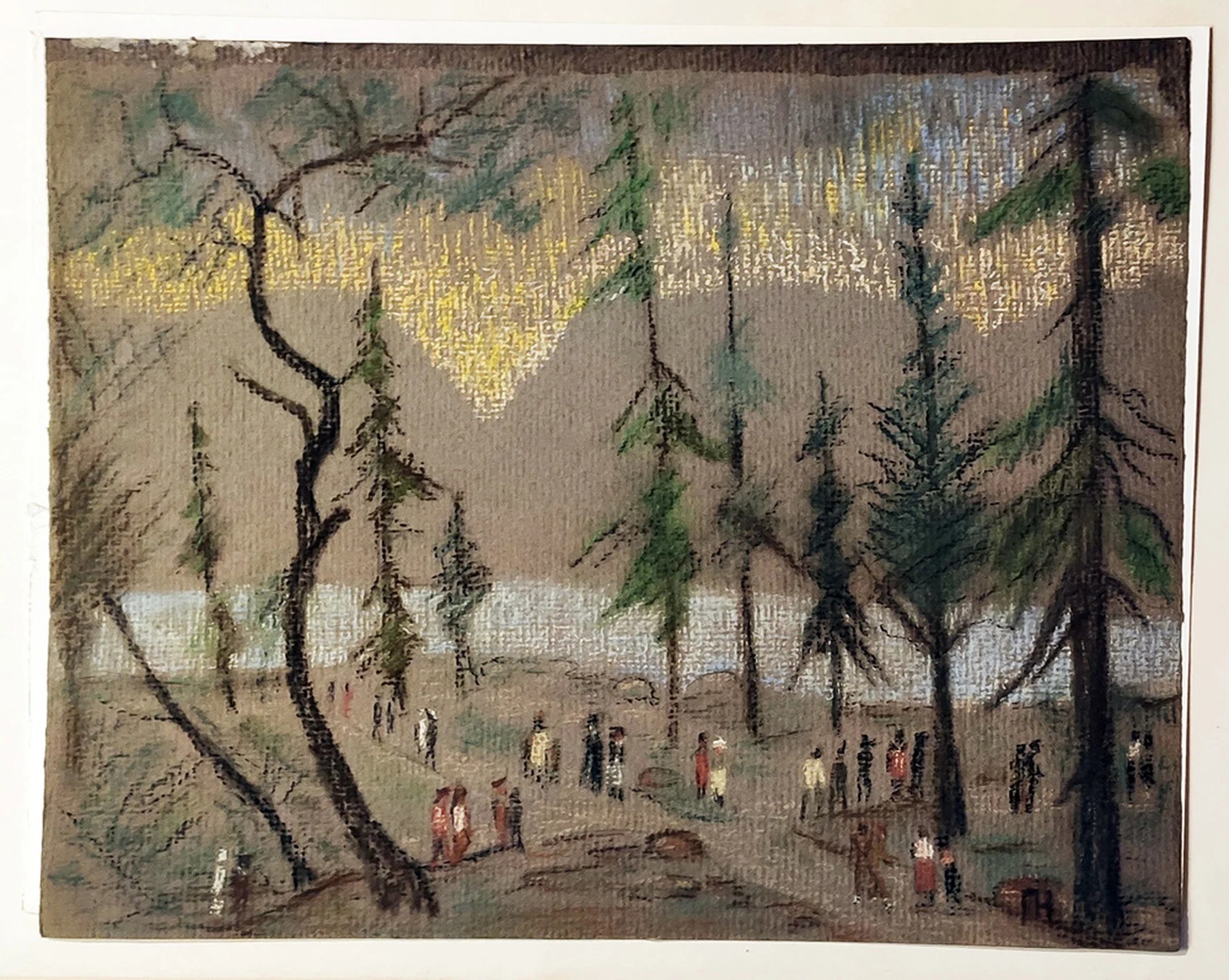 Новиков П. В. Лист из серии «Хибины». Северное сияние. Картон/пастель, 29,5×39 см. 1930-е