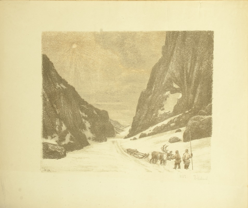 Новиков П. В. Хибины. Ущелье Рамзая. Лопари. Бумага/цветная литография, 29×35 см. 1937