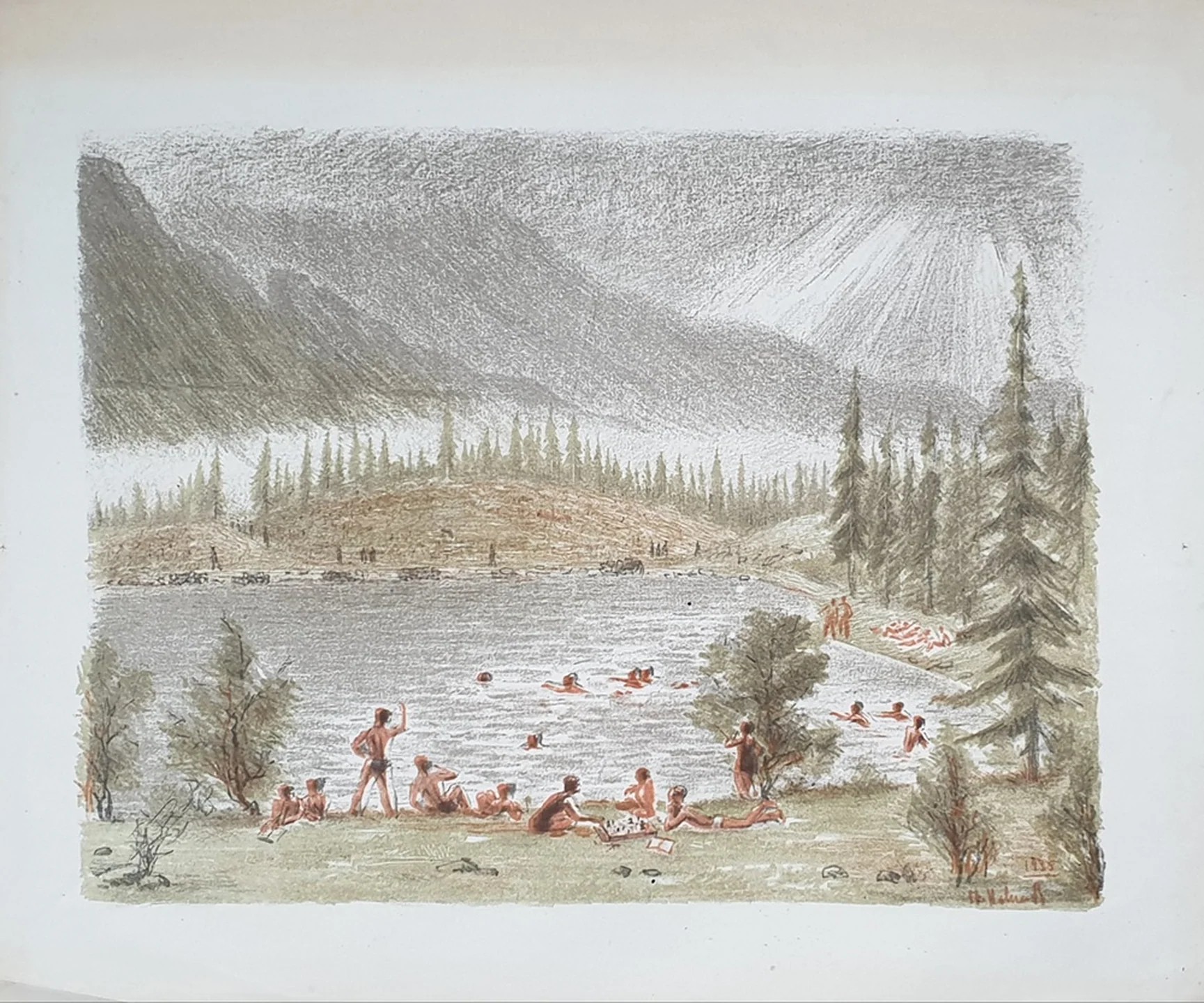 Новиков П. В. Отдых. Цветная литография, 26,5×35,5 см. 1935