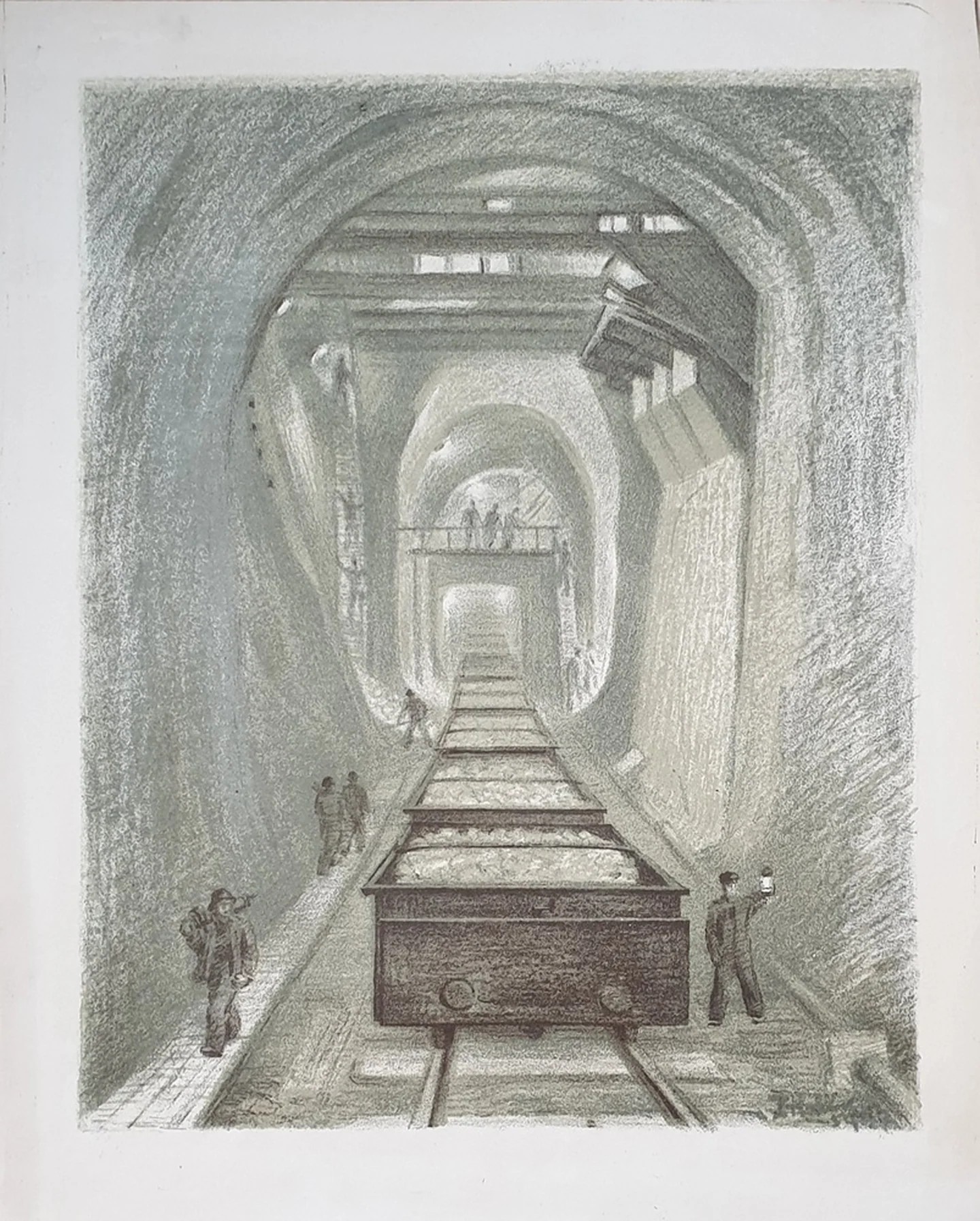 Новиков П. В. В шахте. Цветная литография, 36×28,5 см. 1937