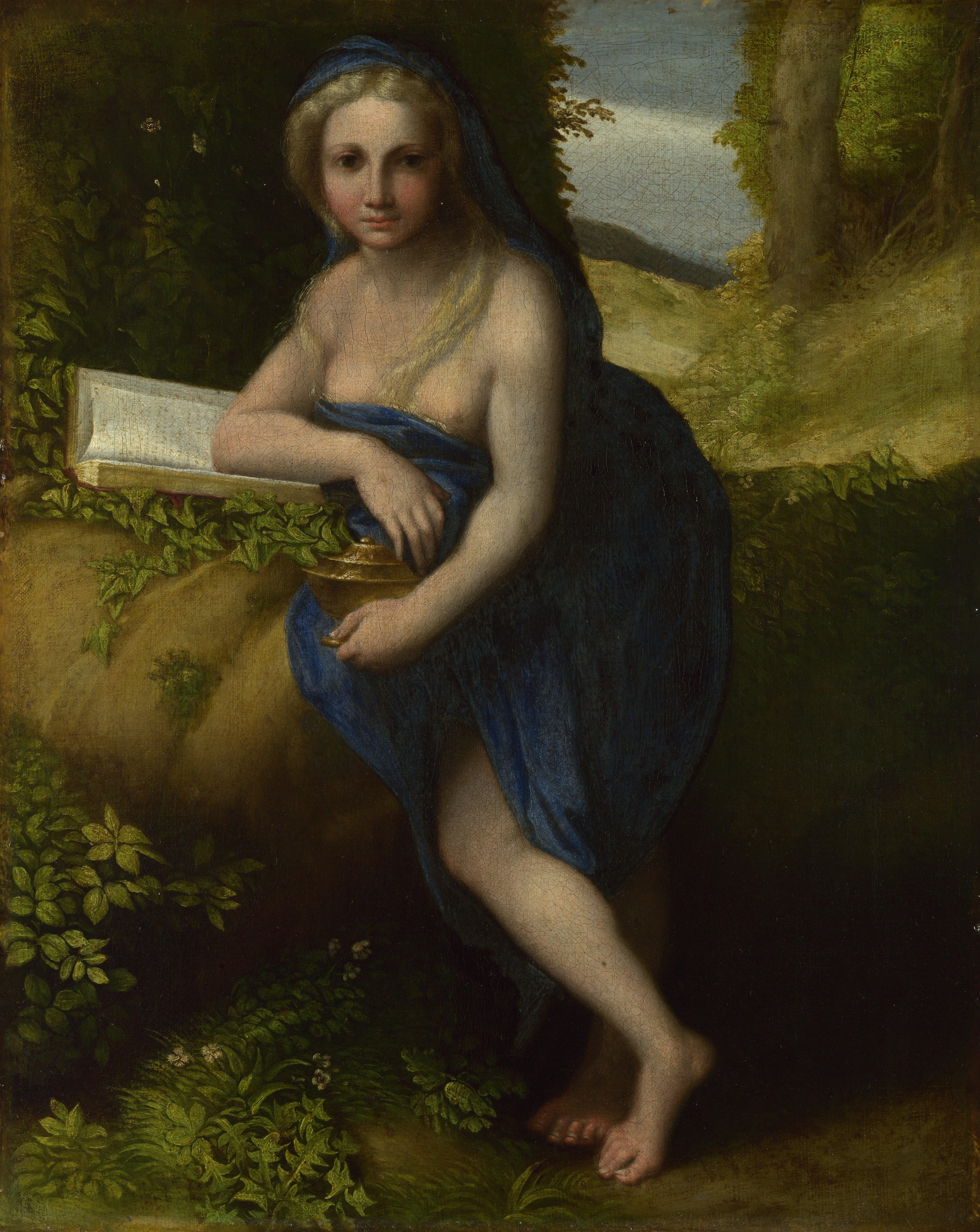 Probably by Correggio. The Magdalene. Date made: perhaps about 1518-19. Oil on canvas. 38.1 × 30.5 cm. The National Gallery, London